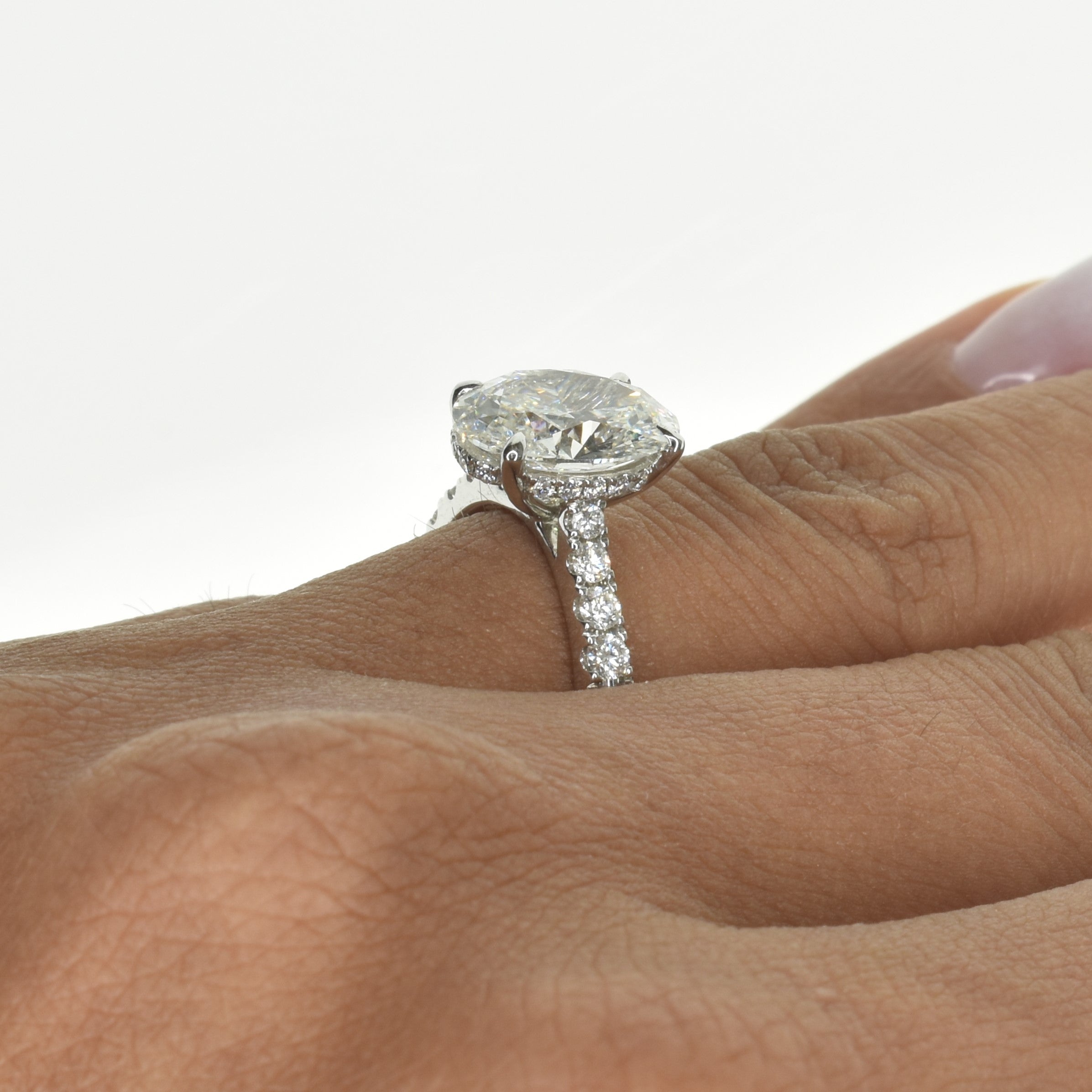 3ct Oval Shape Lab Grown Diamond Engagement Ring with Pave Band