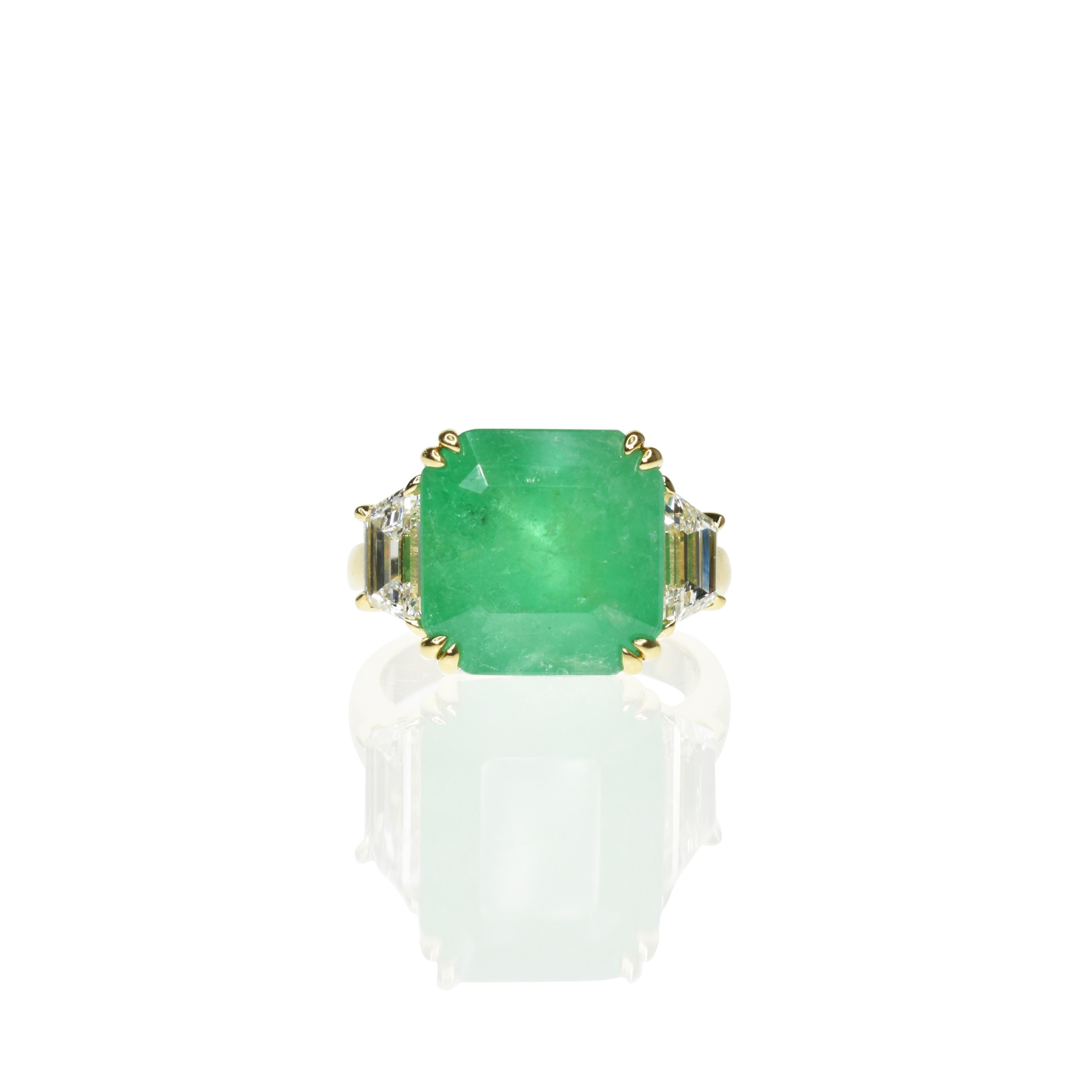 Octagon Emerald Ring with Diamond Trapezoids