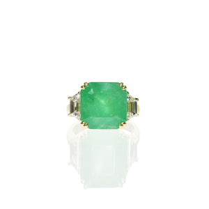 Octagon Emerald Ring with Diamond Trapezoids
