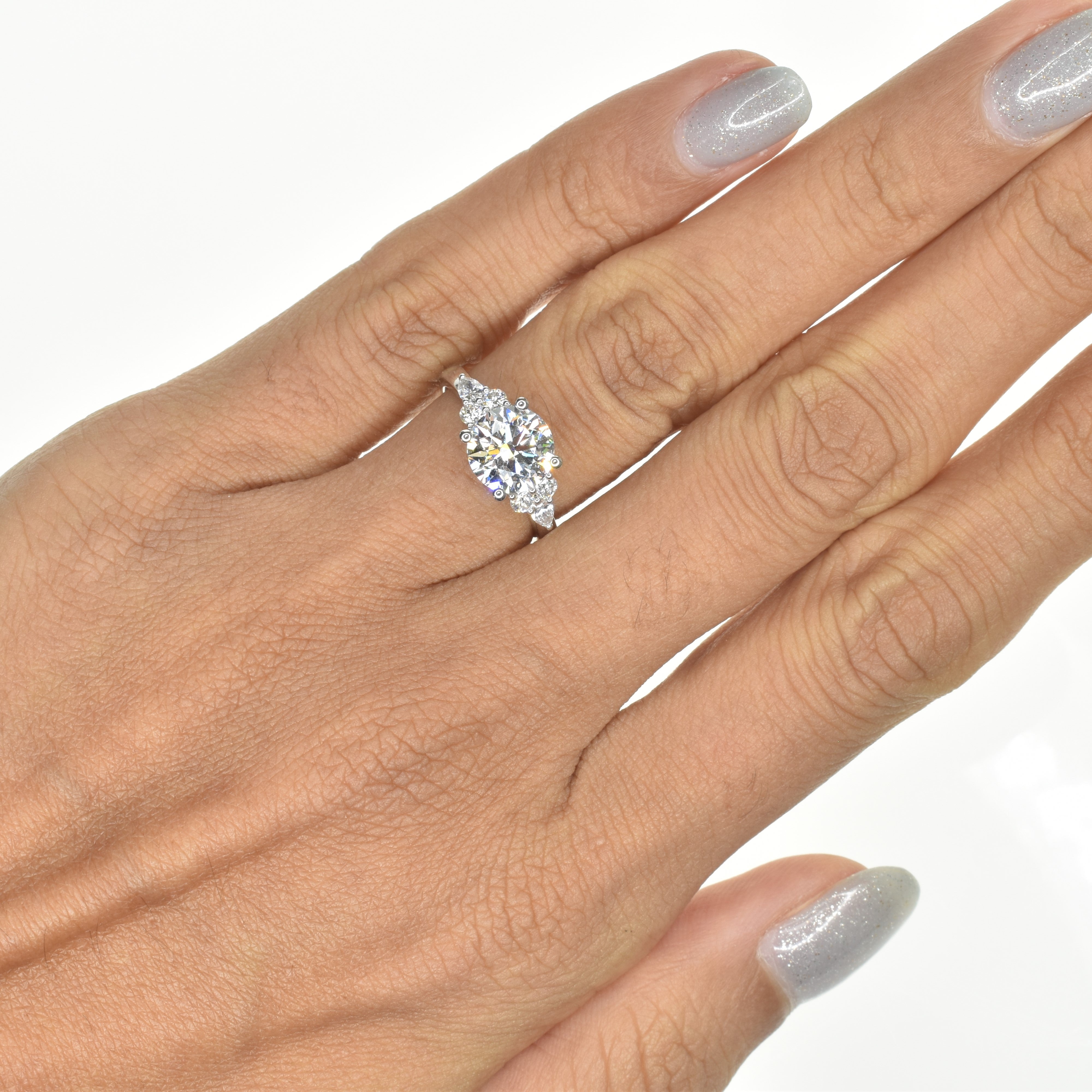 1.5ct Lab Grown Diamond Trilogy Engagement Ring with Pear Shapes