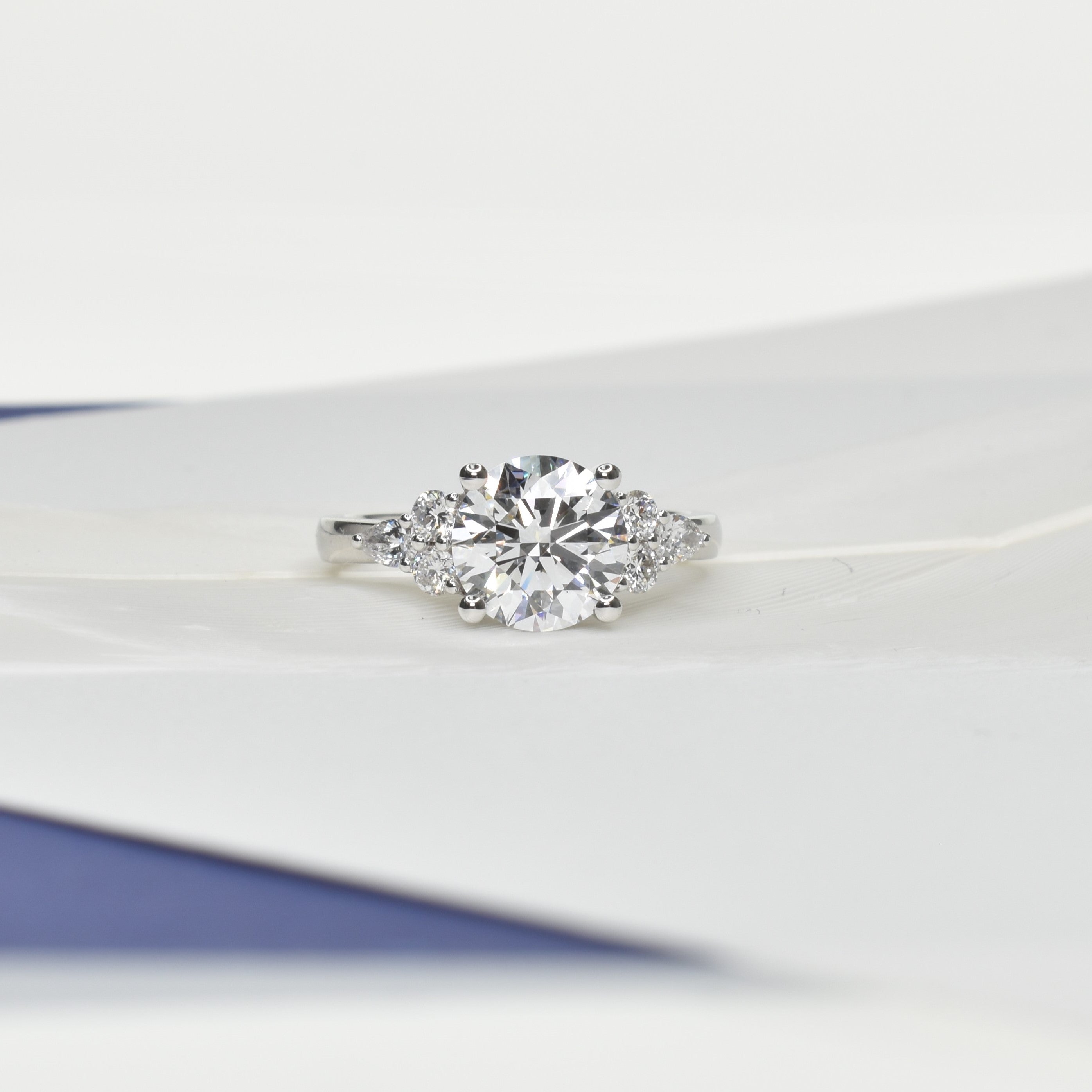 1.5ct Lab Grown Diamond Trilogy Engagement Ring with Pear Shapes