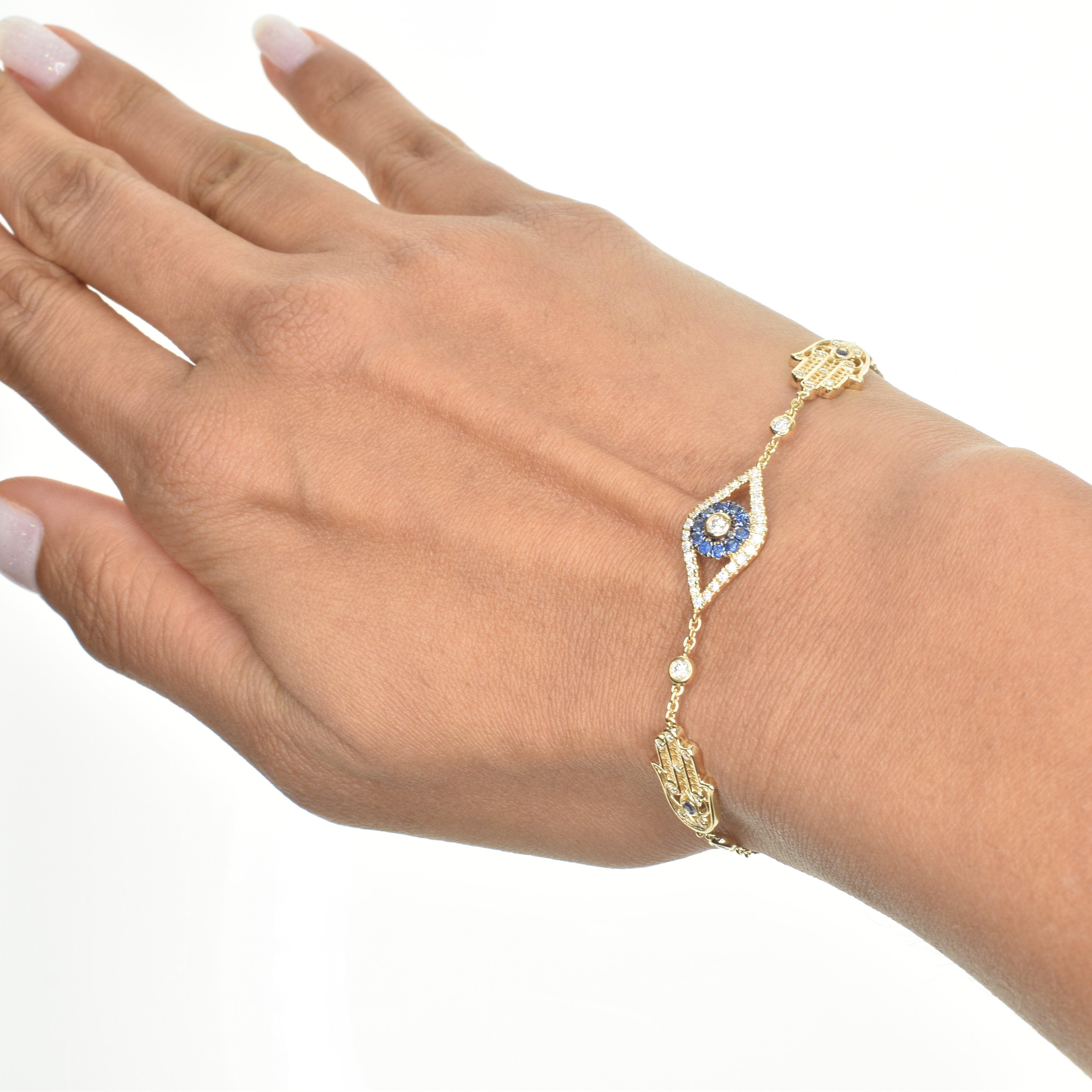 Multi Gemstone Evil Eye Hamsa Bracelet