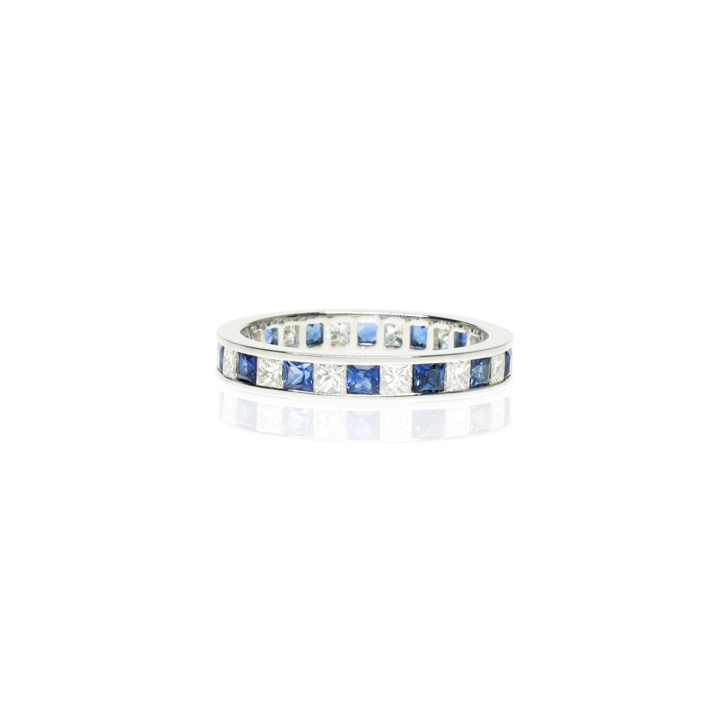 Princess Cut Diamond and Sapphire Eternity Band