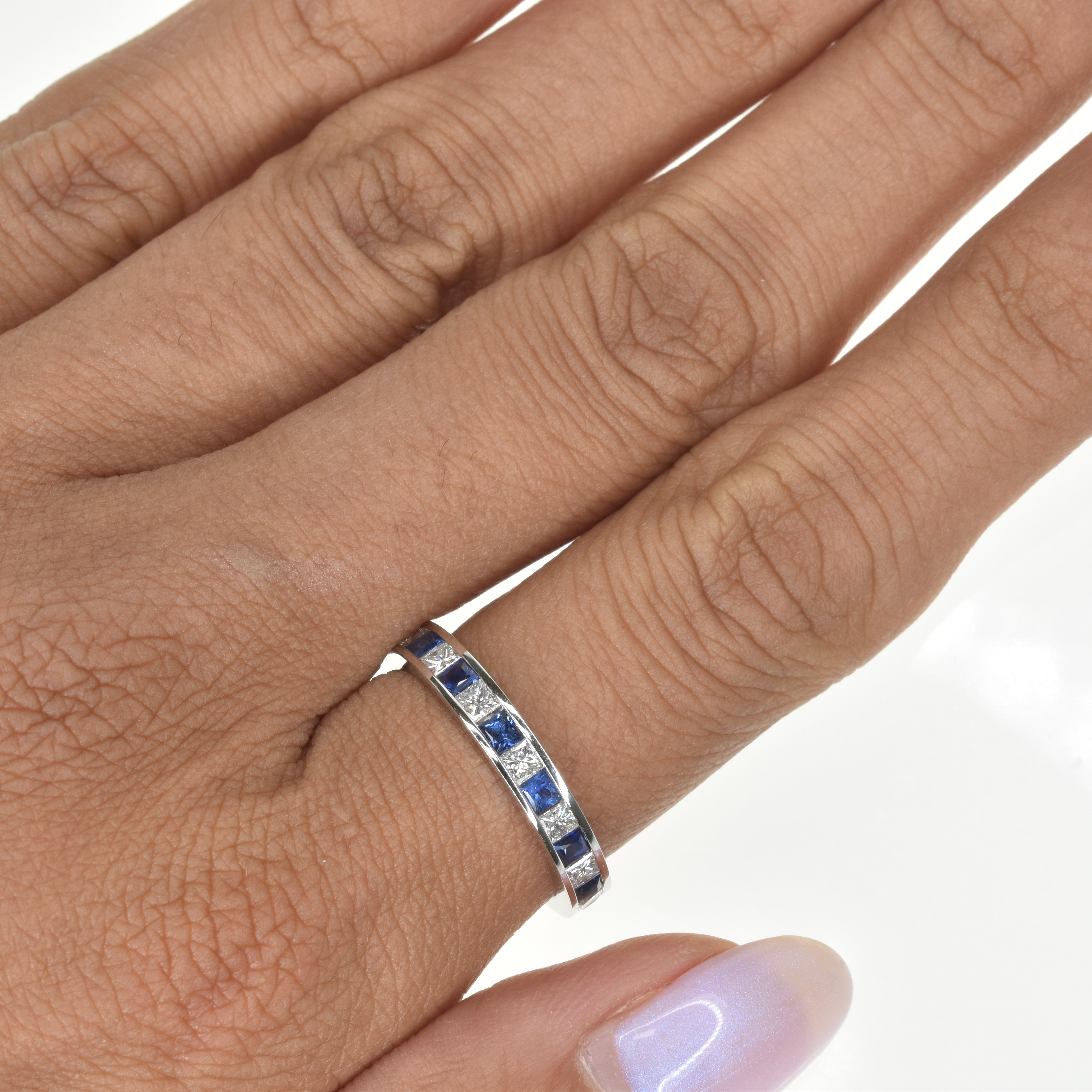 Princess Cut Diamond and Sapphire Eternity Band