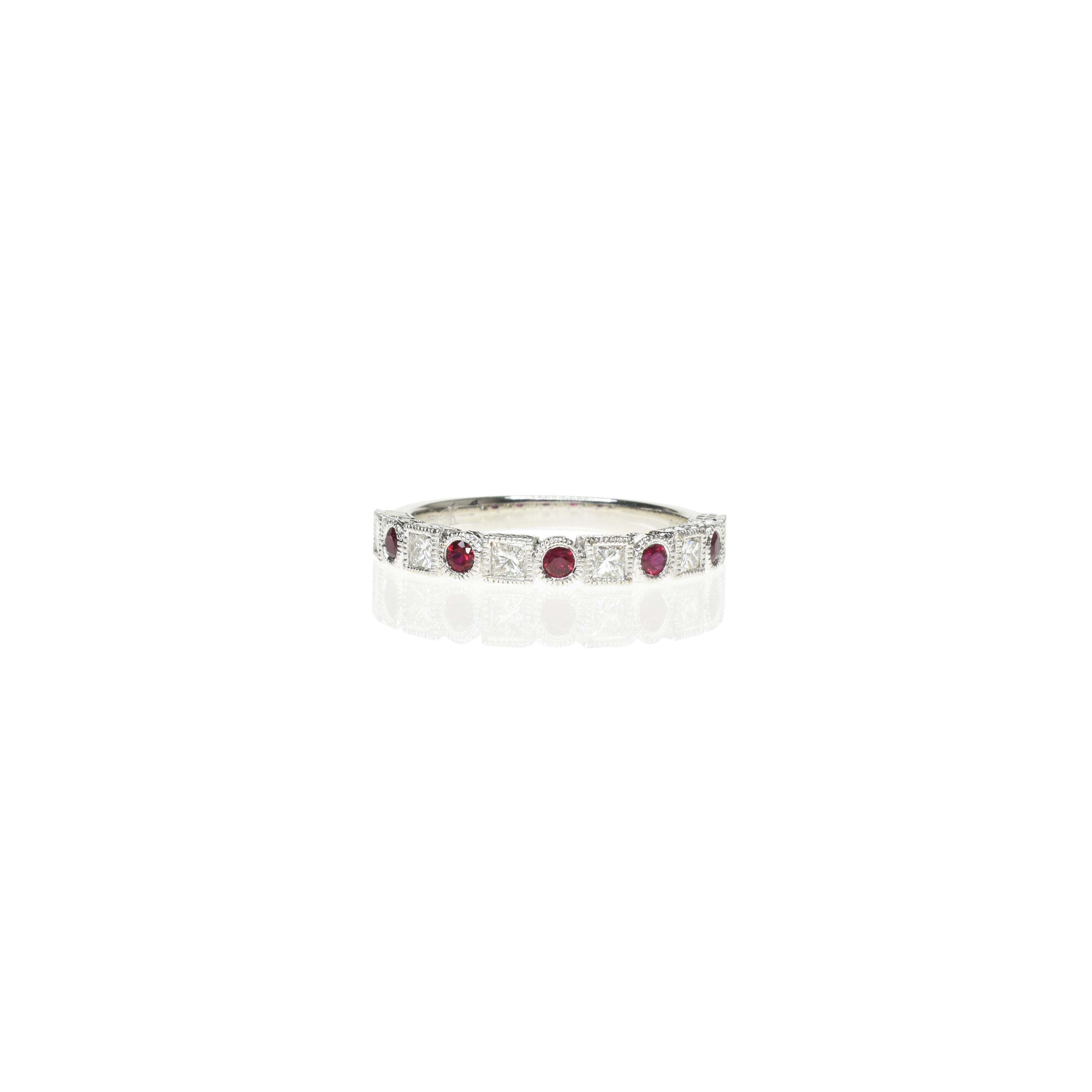 Princess Cut Diamond And Ruby Eternity Band