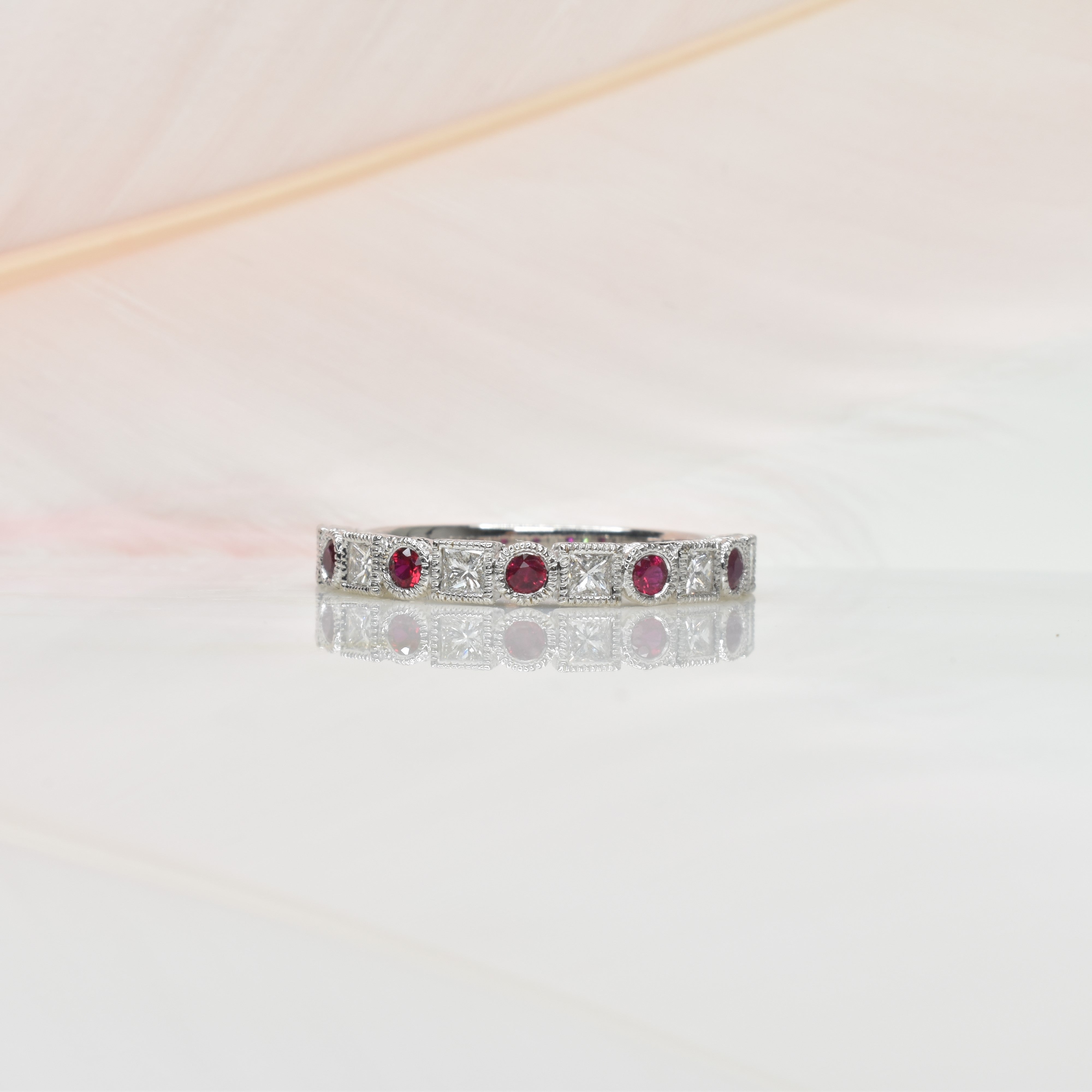 Princess Cut Diamond And Ruby Eternity Band