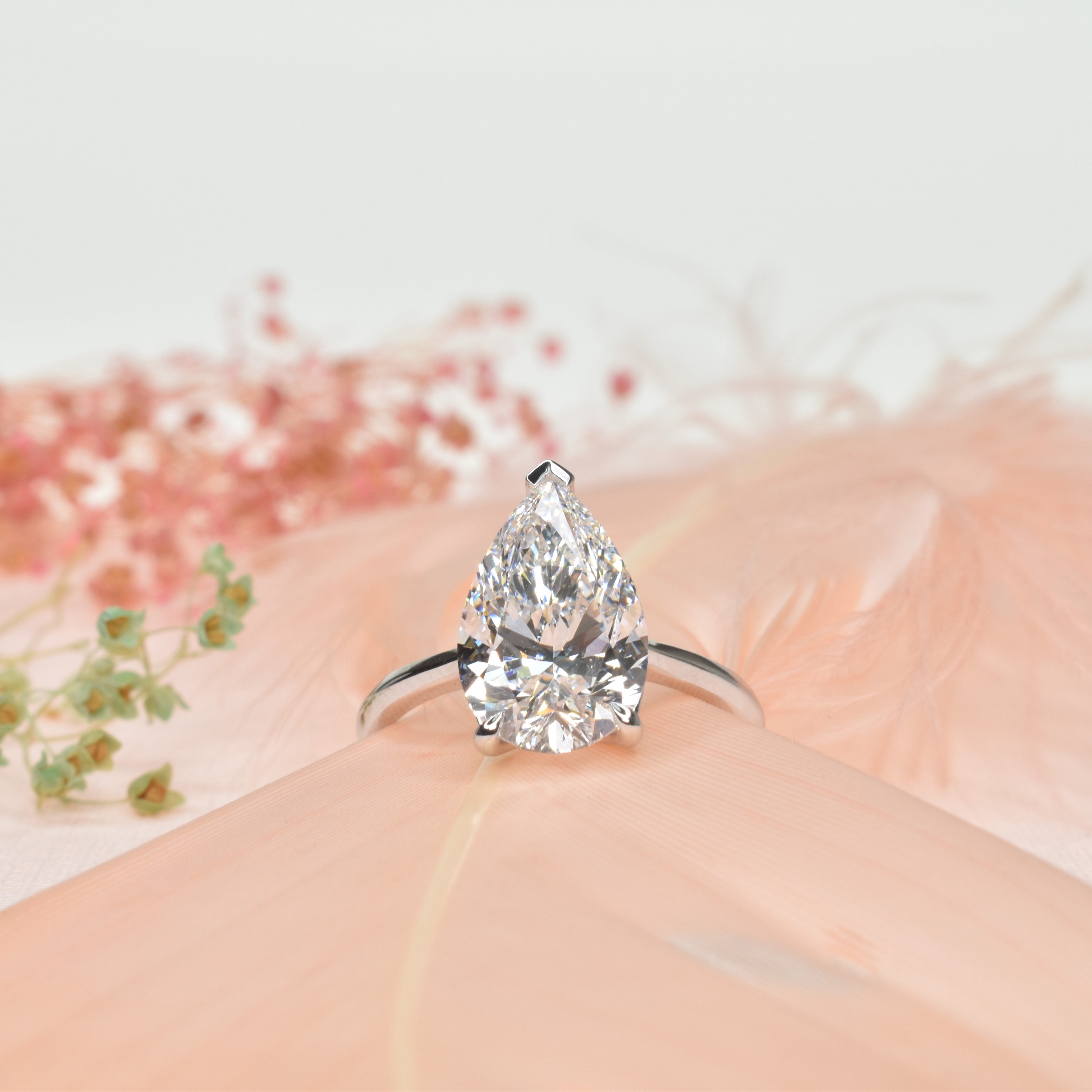 3ct Pear Shape Lab Grown Diamond Engagement Ring in a Classic Setting