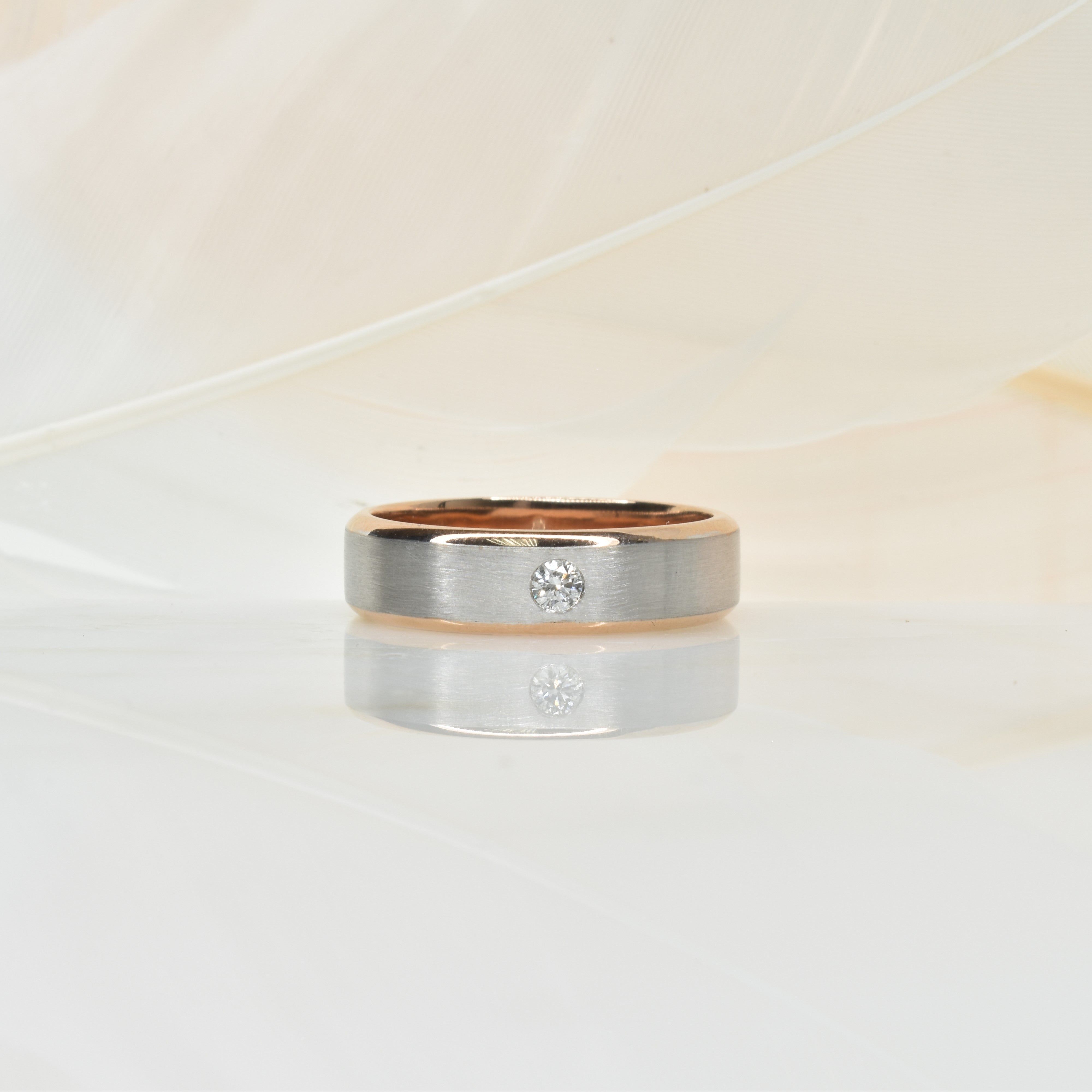 Mens Dual Tone Wedding Band 6mm  Wide with Diamond