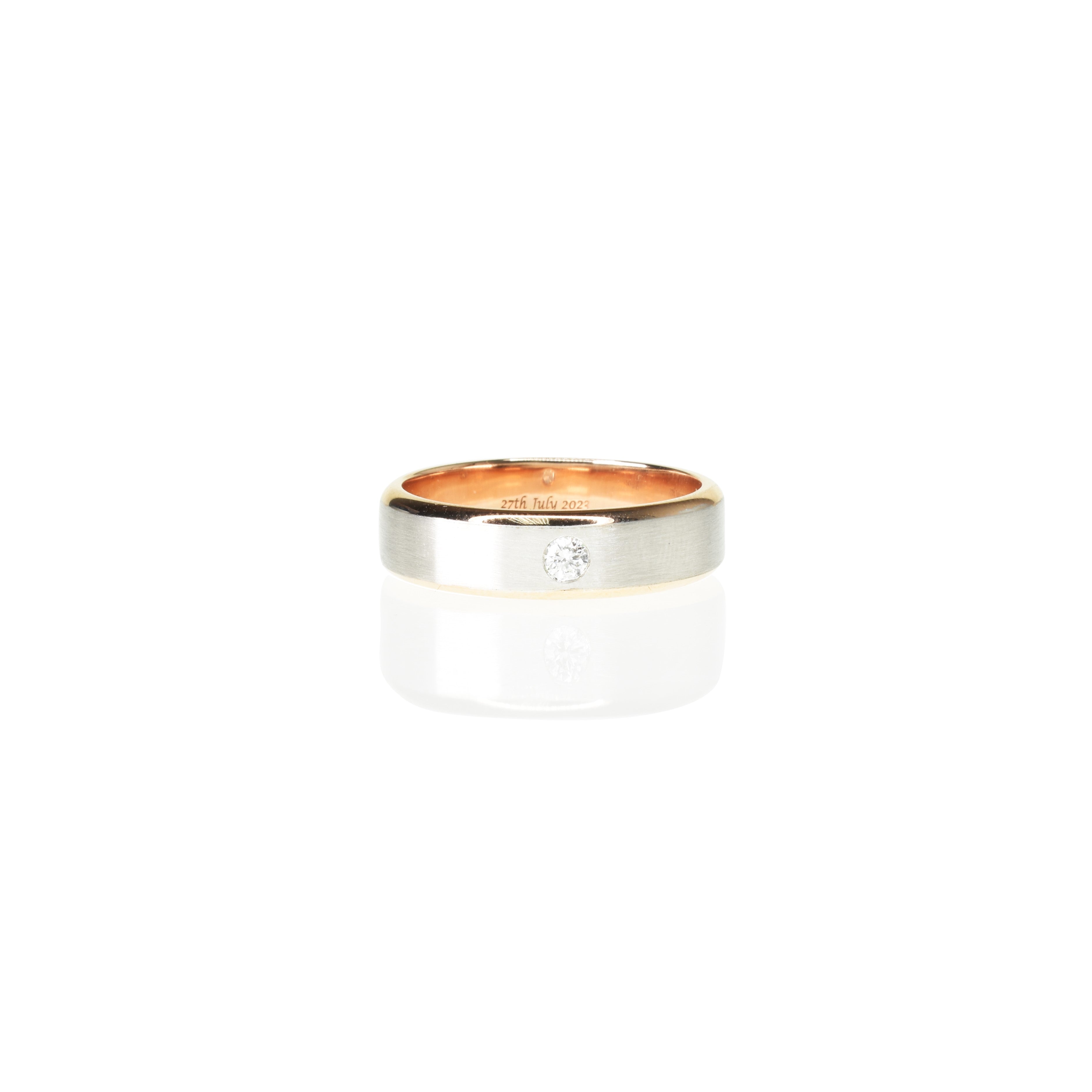 Mens Dual Tone Wedding Band 6mm  Wide with Diamond
