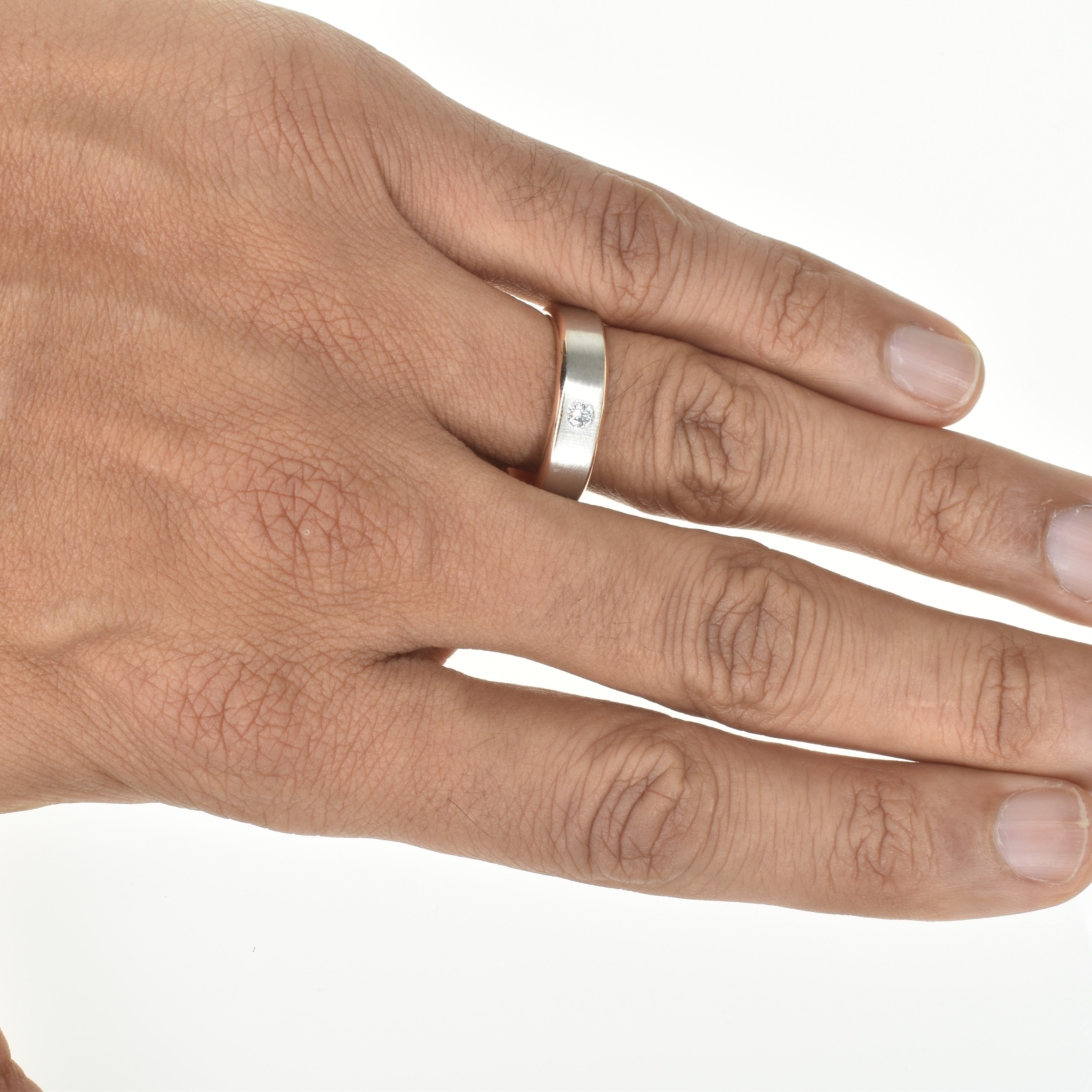 Mens Dual Tone Wedding Band 6mm  Wide with Diamond