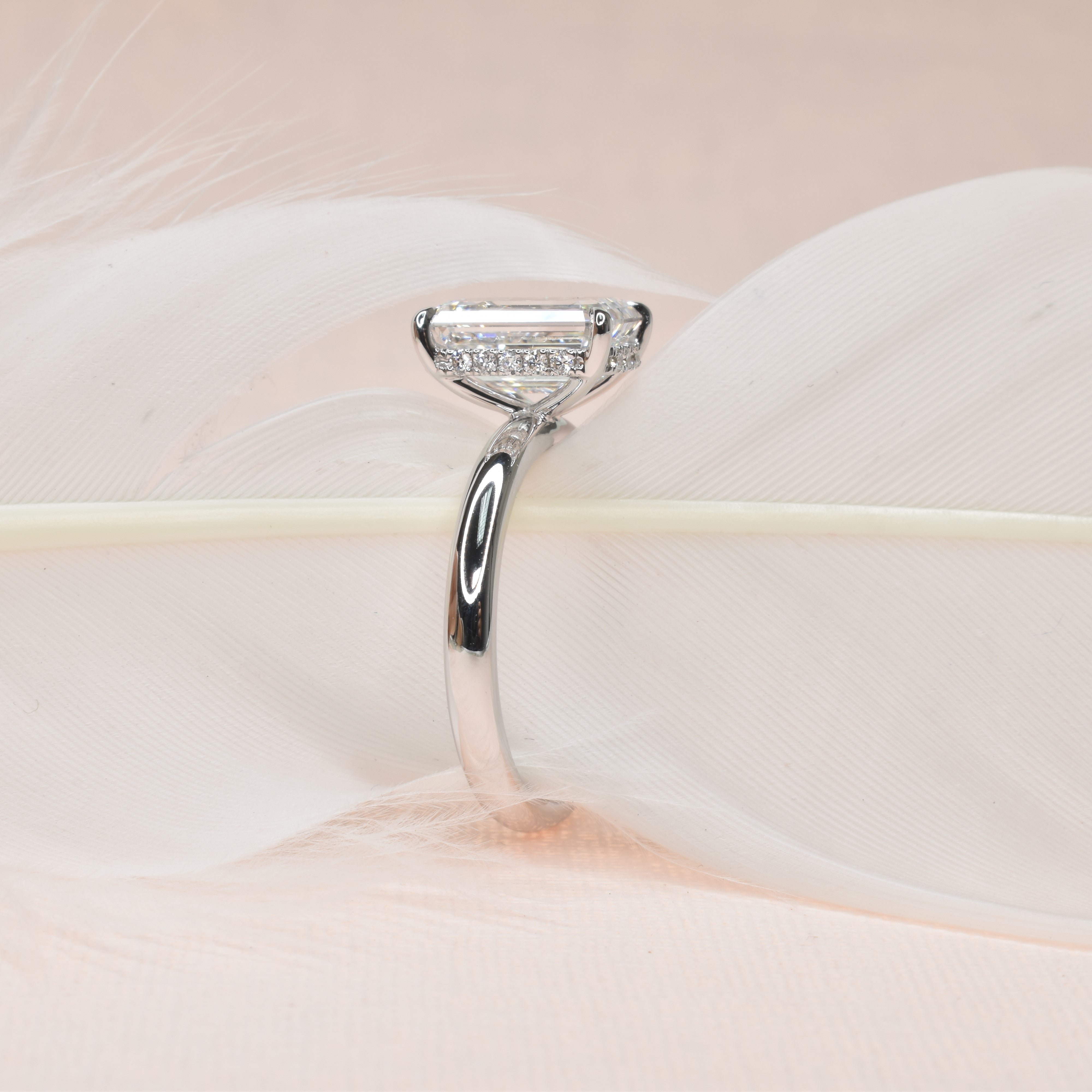 3ct Emerald Shape Lab Grown Diamond Ring with Under Halo