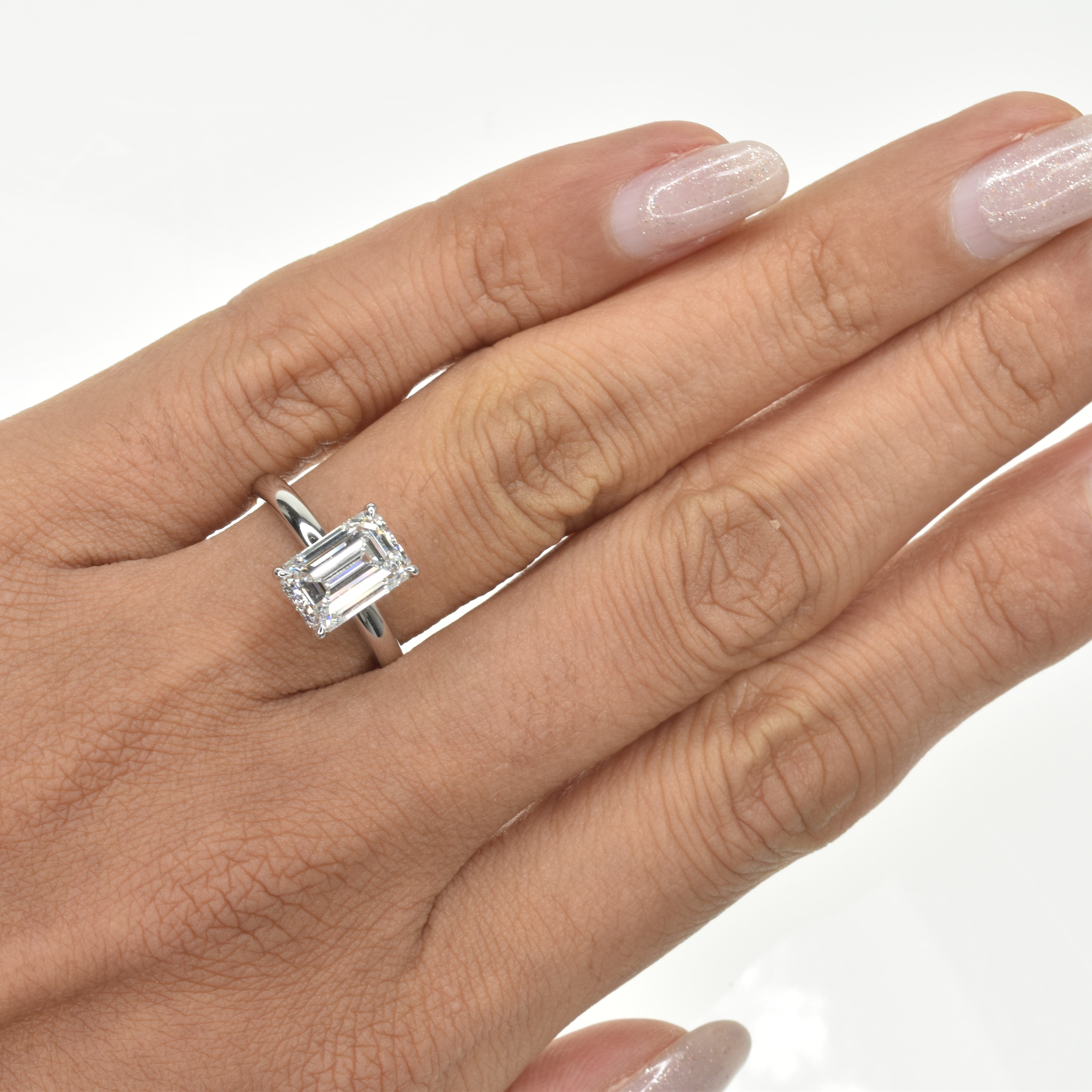 3ct Emerald Shape Lab Grown Diamond Ring with Under Halo