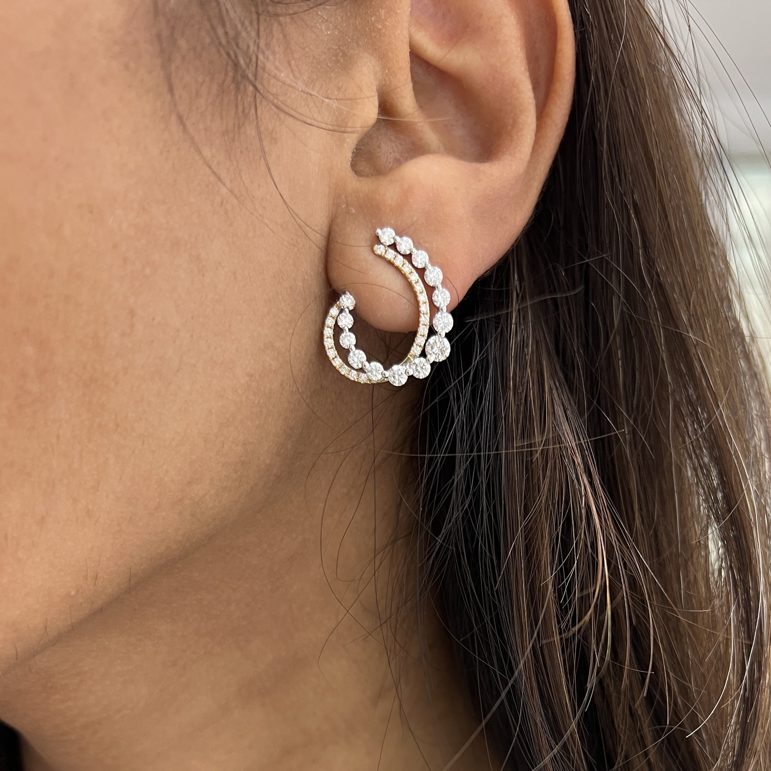 Large Layered Diamond Front and Back Hoop Earrings