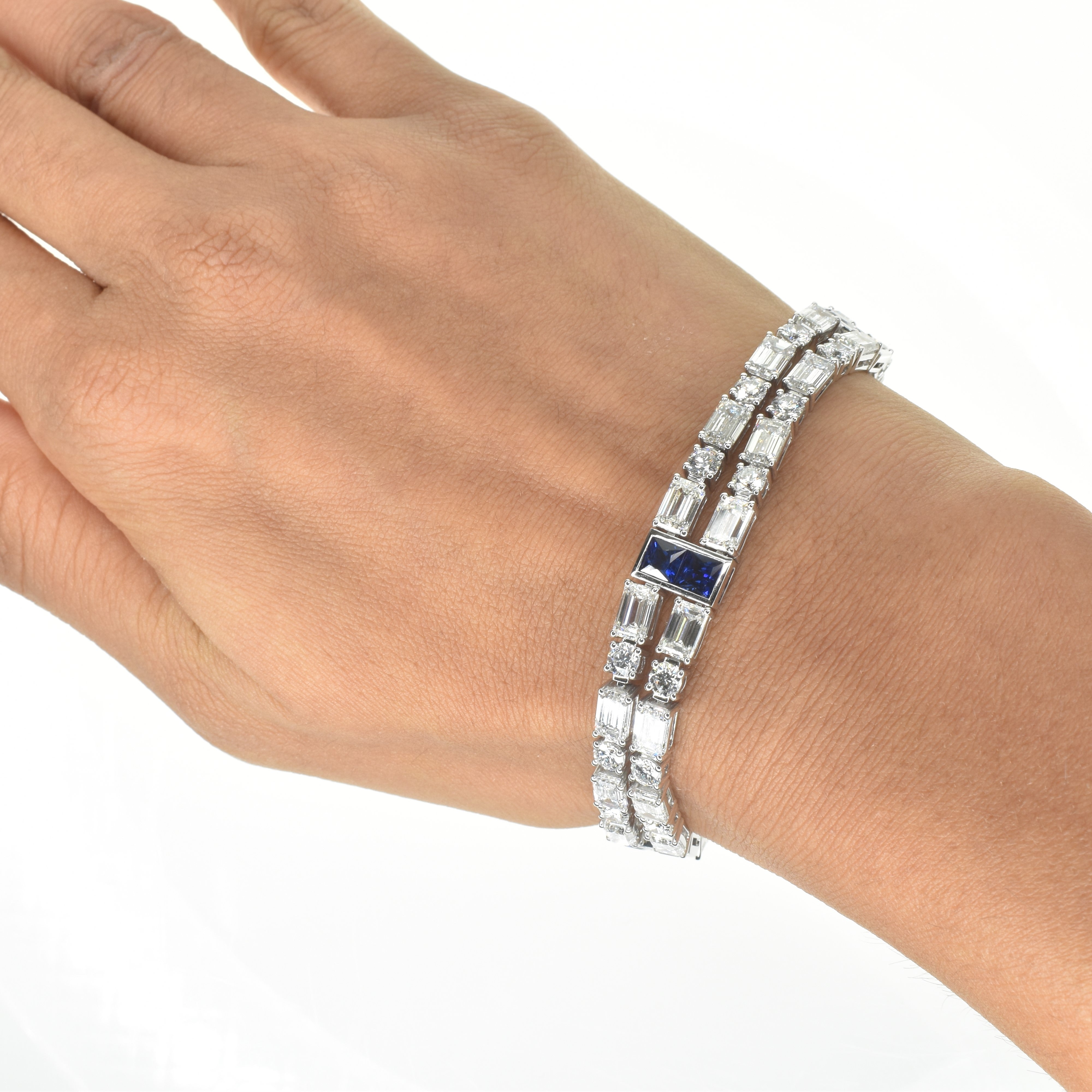 Emerald Double Cut Diamond and Sapphire Bracelet