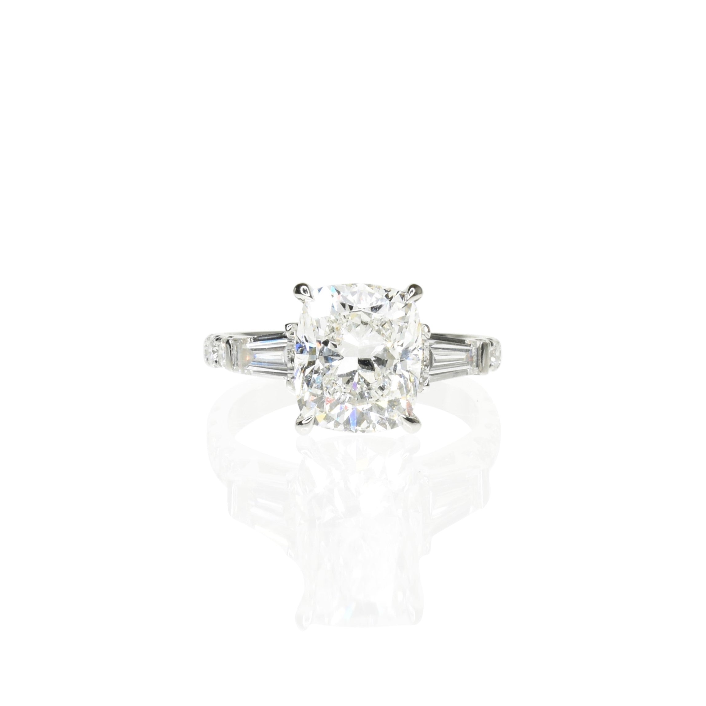 Classic Cushion Cut Engagement ring with Tapers