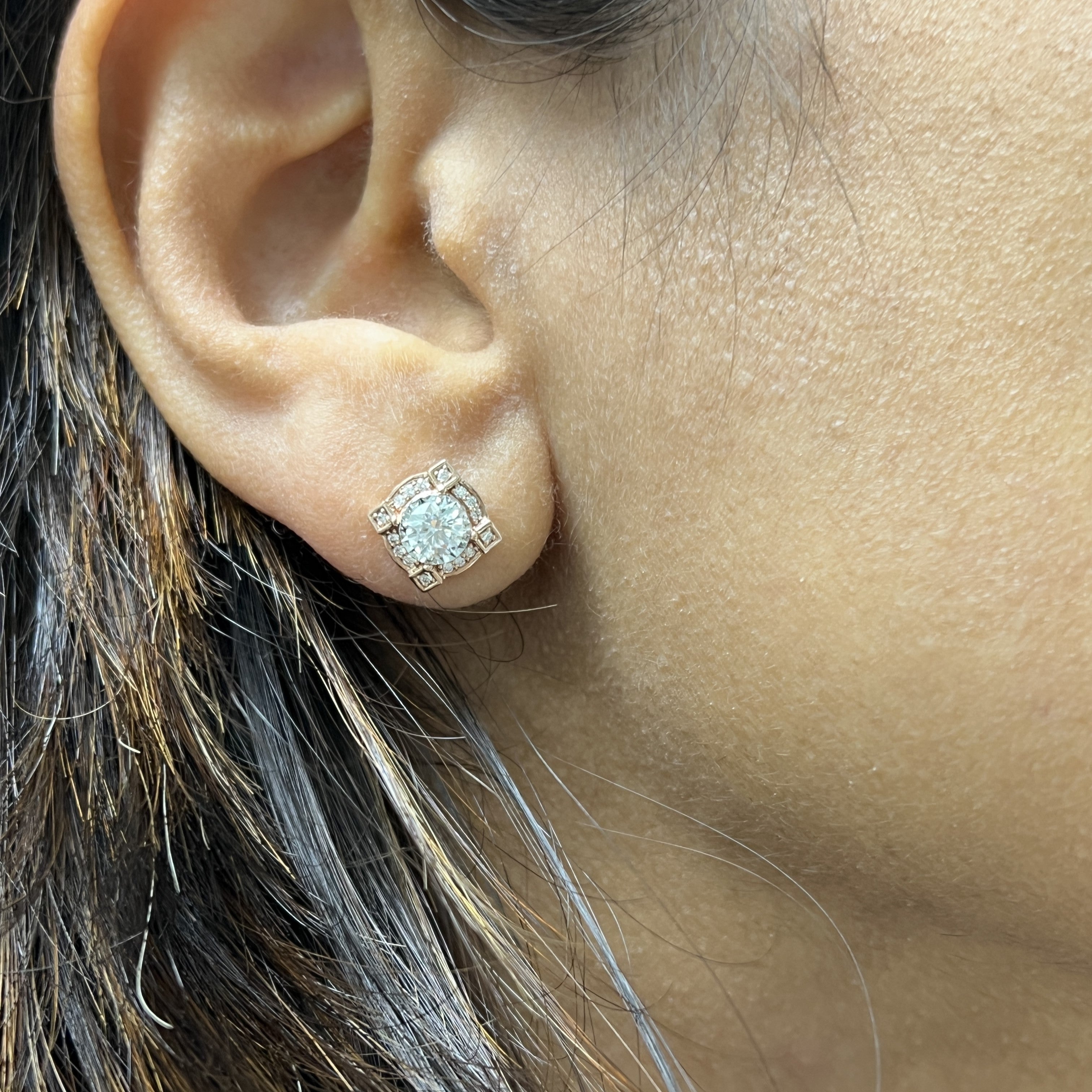 Art Deco Halo Round Earrings