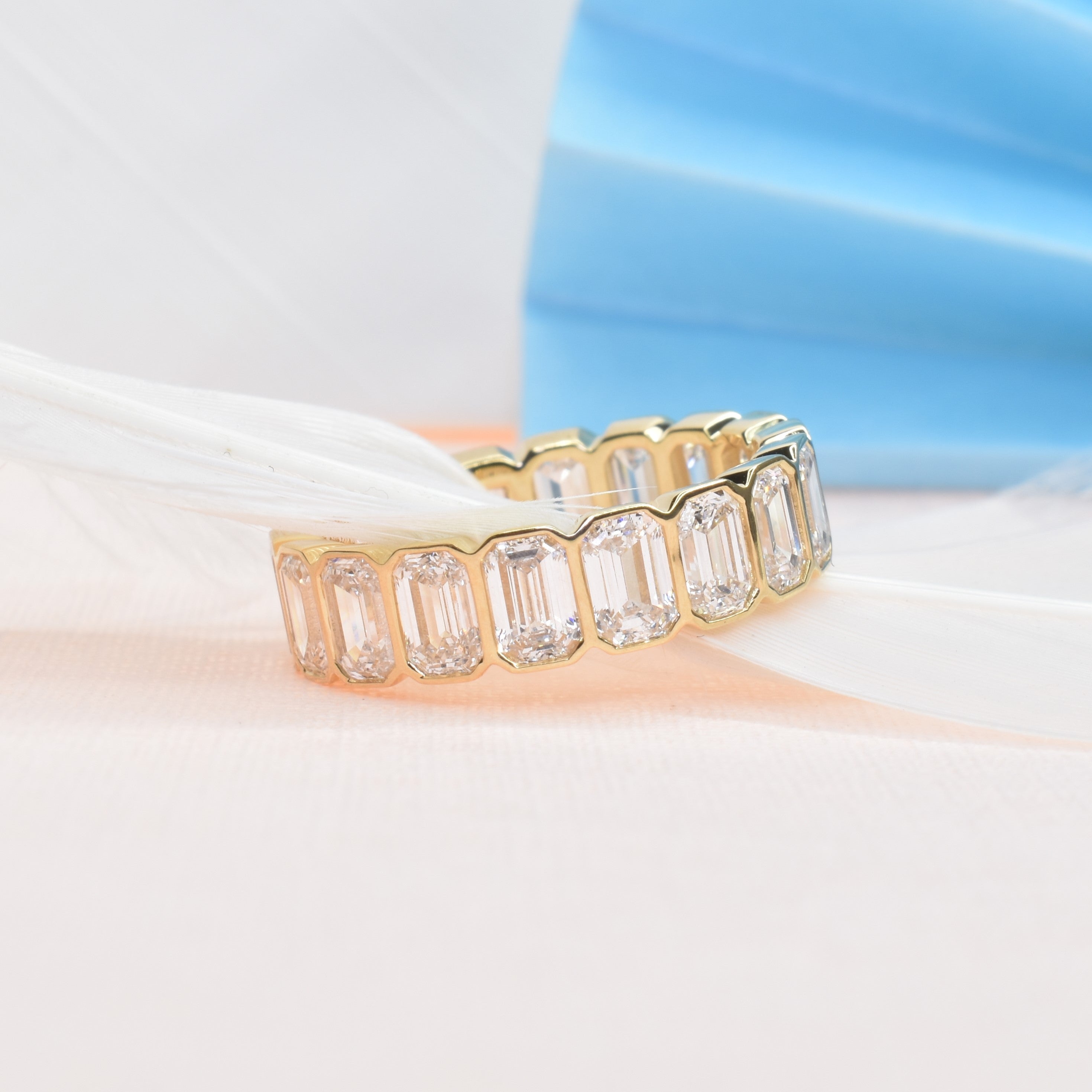 Emerald Cut Bezel Set Lab Grown Diamond Eternity Band