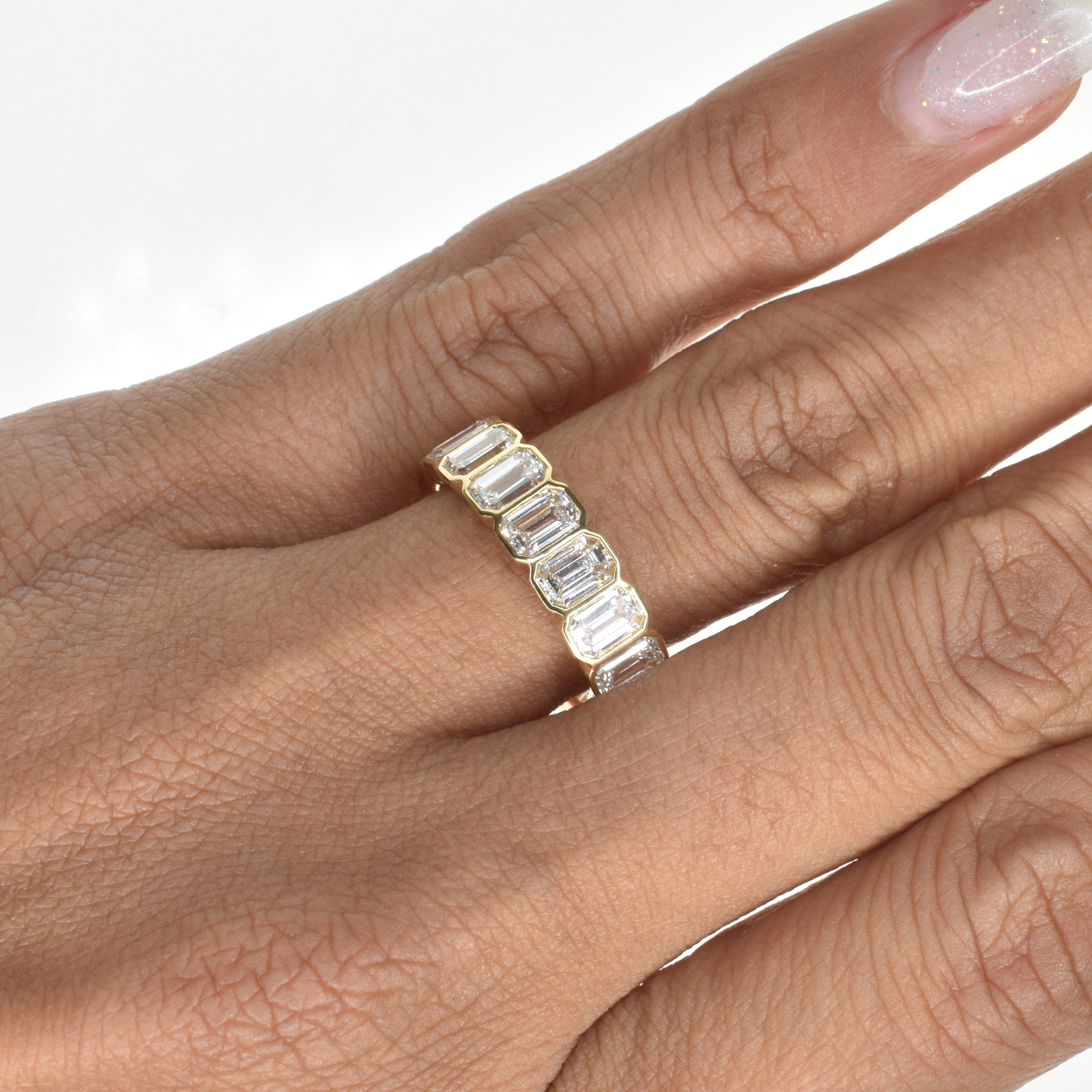 Emerald Cut Bezel Set Lab Grown Diamond Eternity Band
