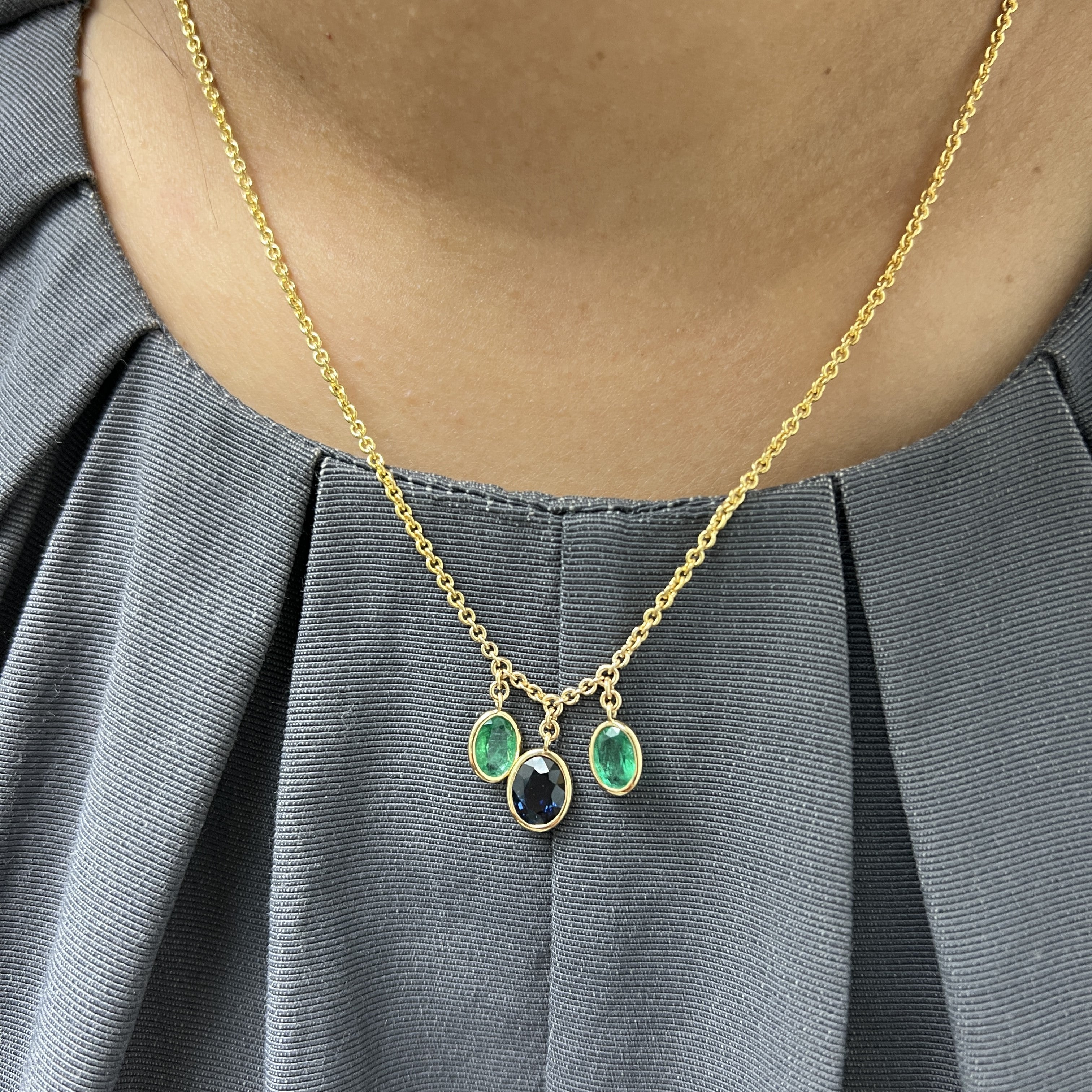 Oval Sapphire And Emerald Necklace