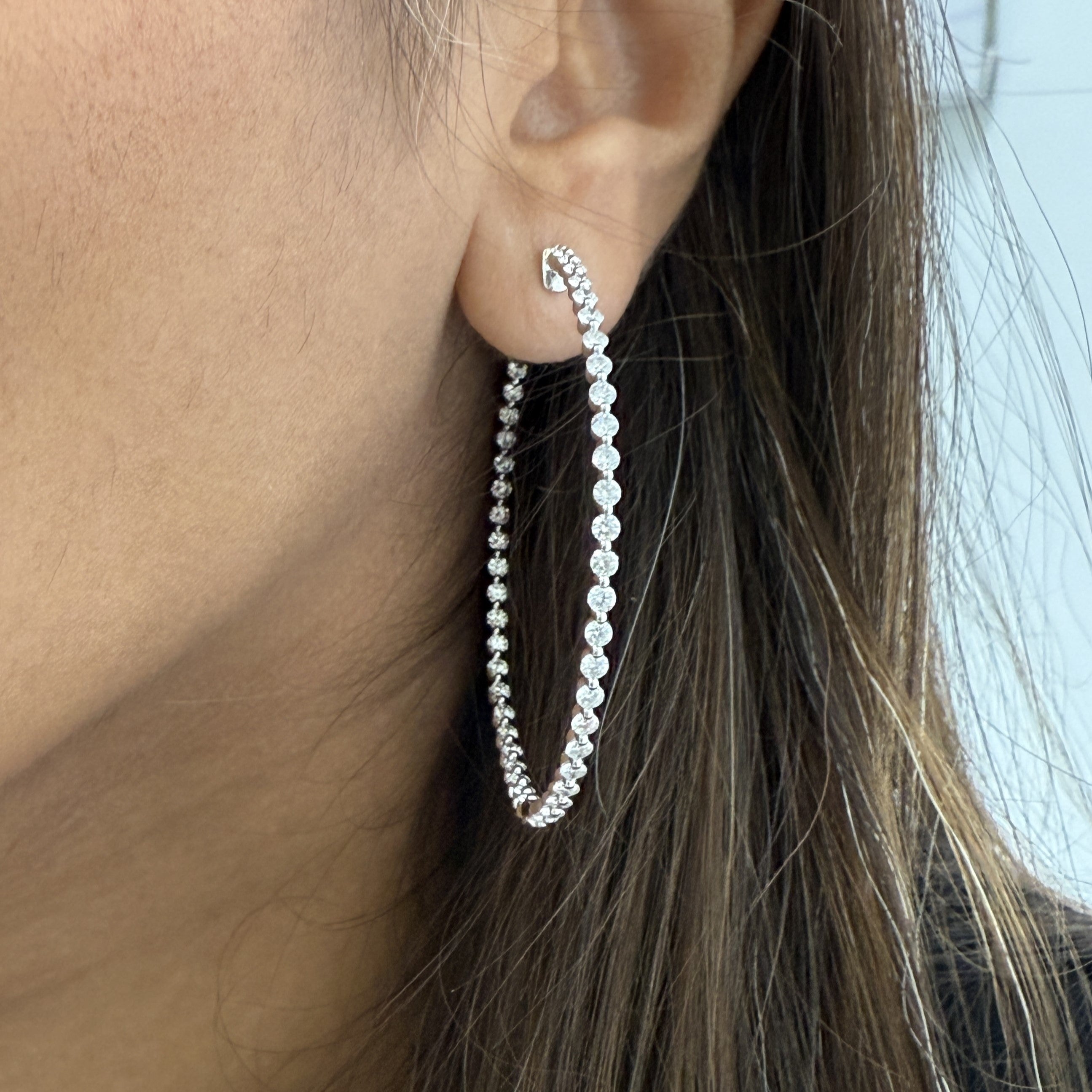 Lab Grown Shared Prong  Hoops with 2.1mm diamonds