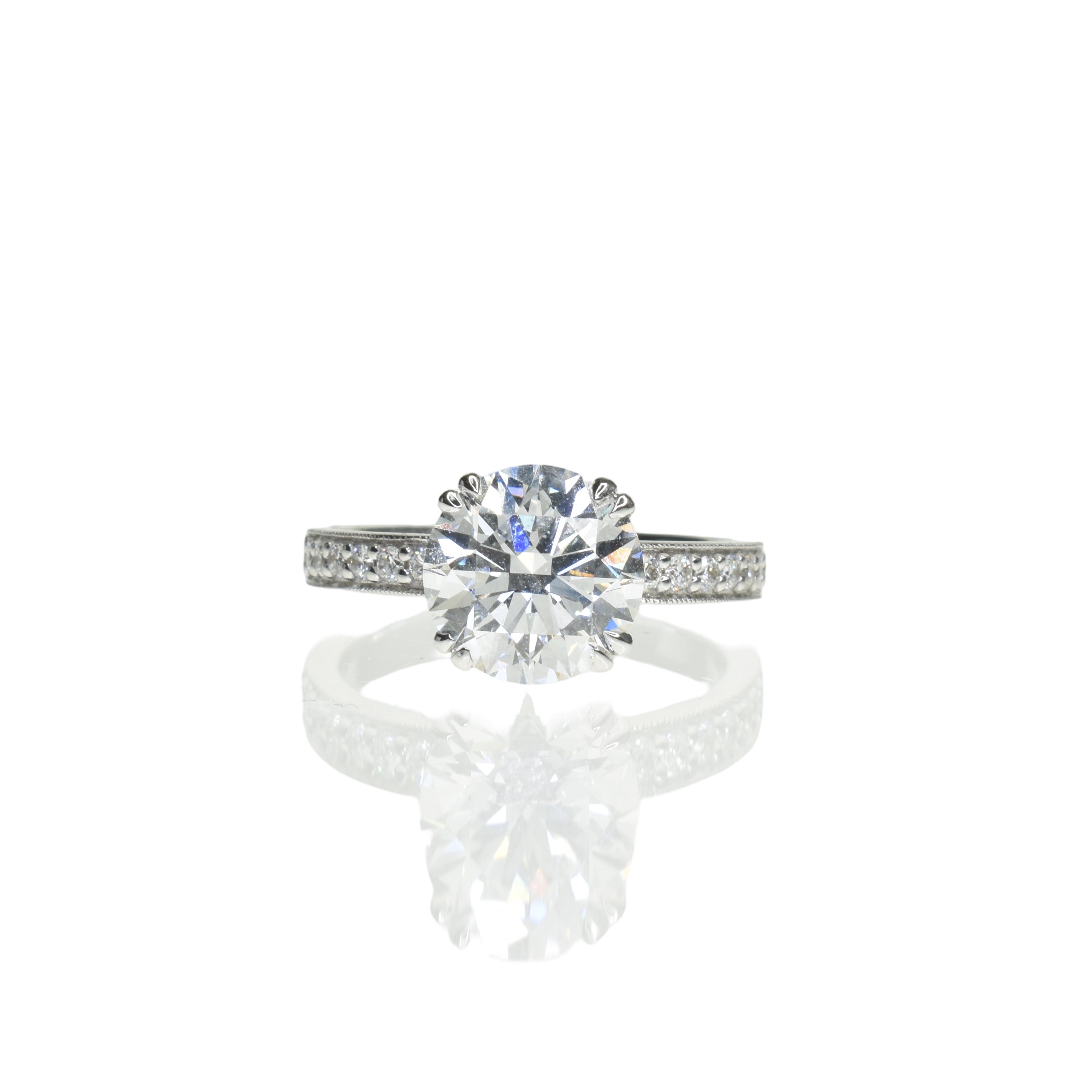 2.60ct Lab Grown Diamond Engagement Ring with Double Eagle Prongs and Diamond Band