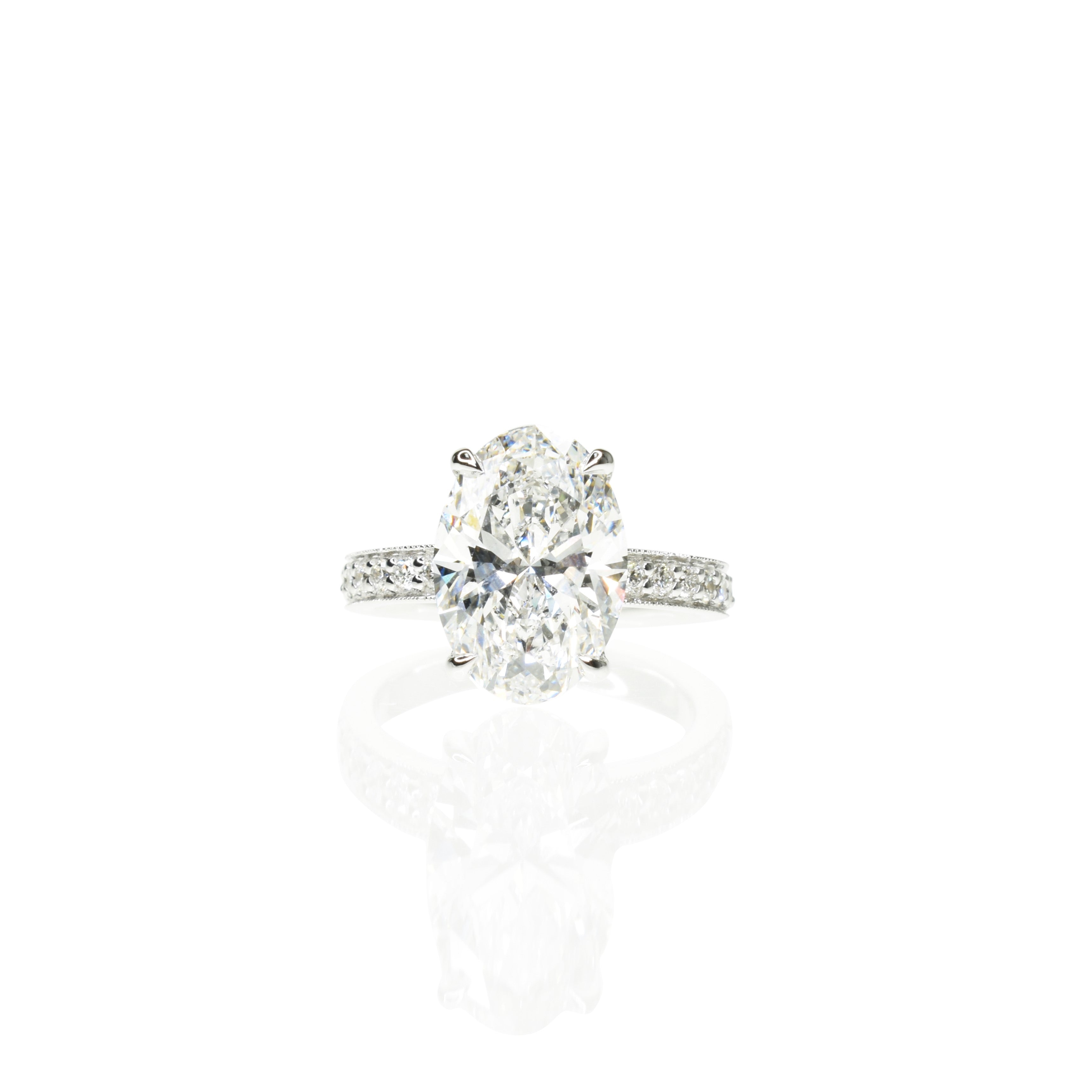 3.5ct Oval Shape Lab Grown Diamond Engagement Ring with Pave Band