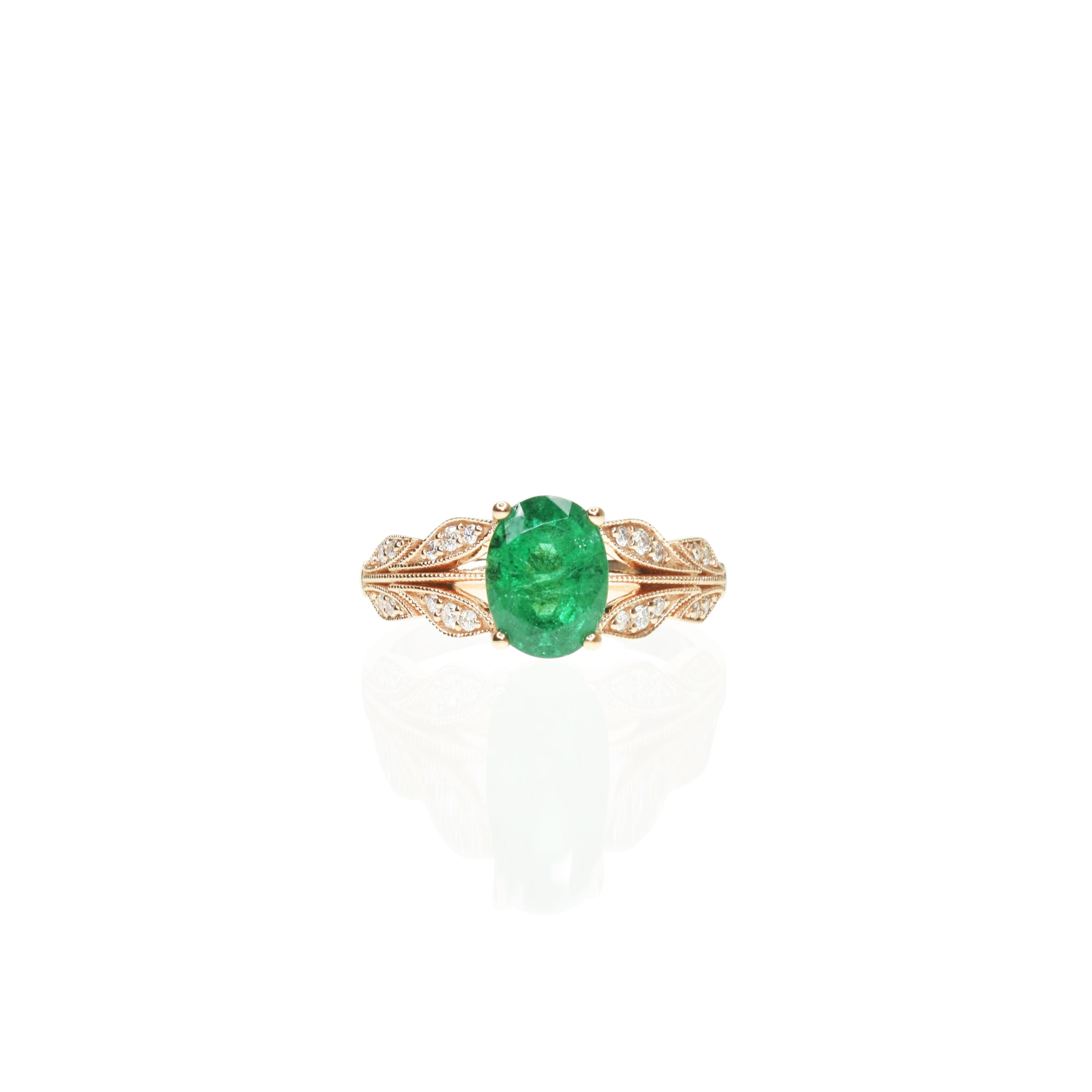 Unique Floral Design Emerald Engagment Ring