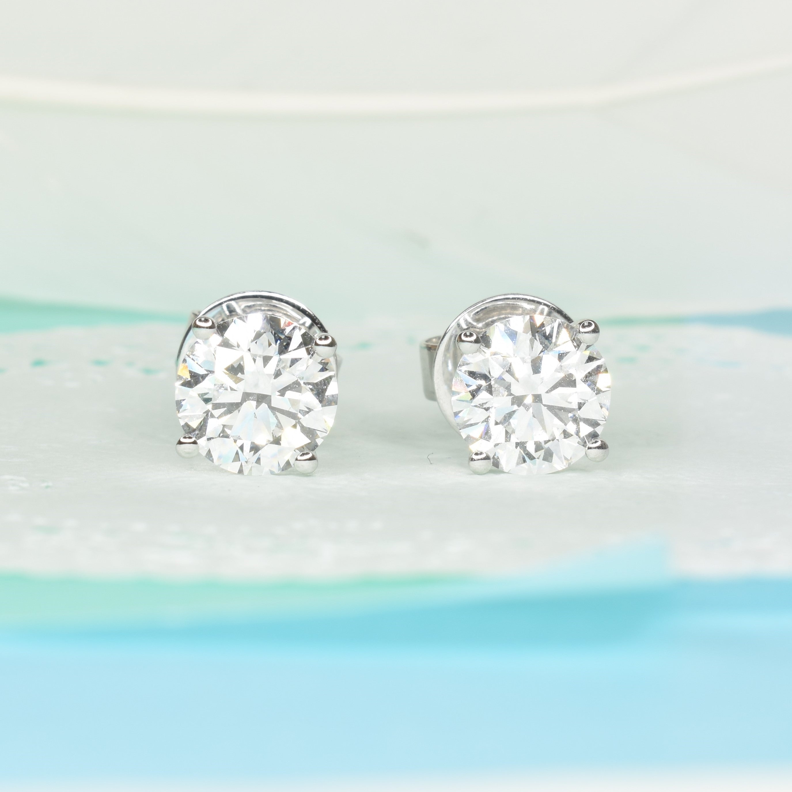 4ct Round Lab Grown Diamond Earrings with 4 Prongs