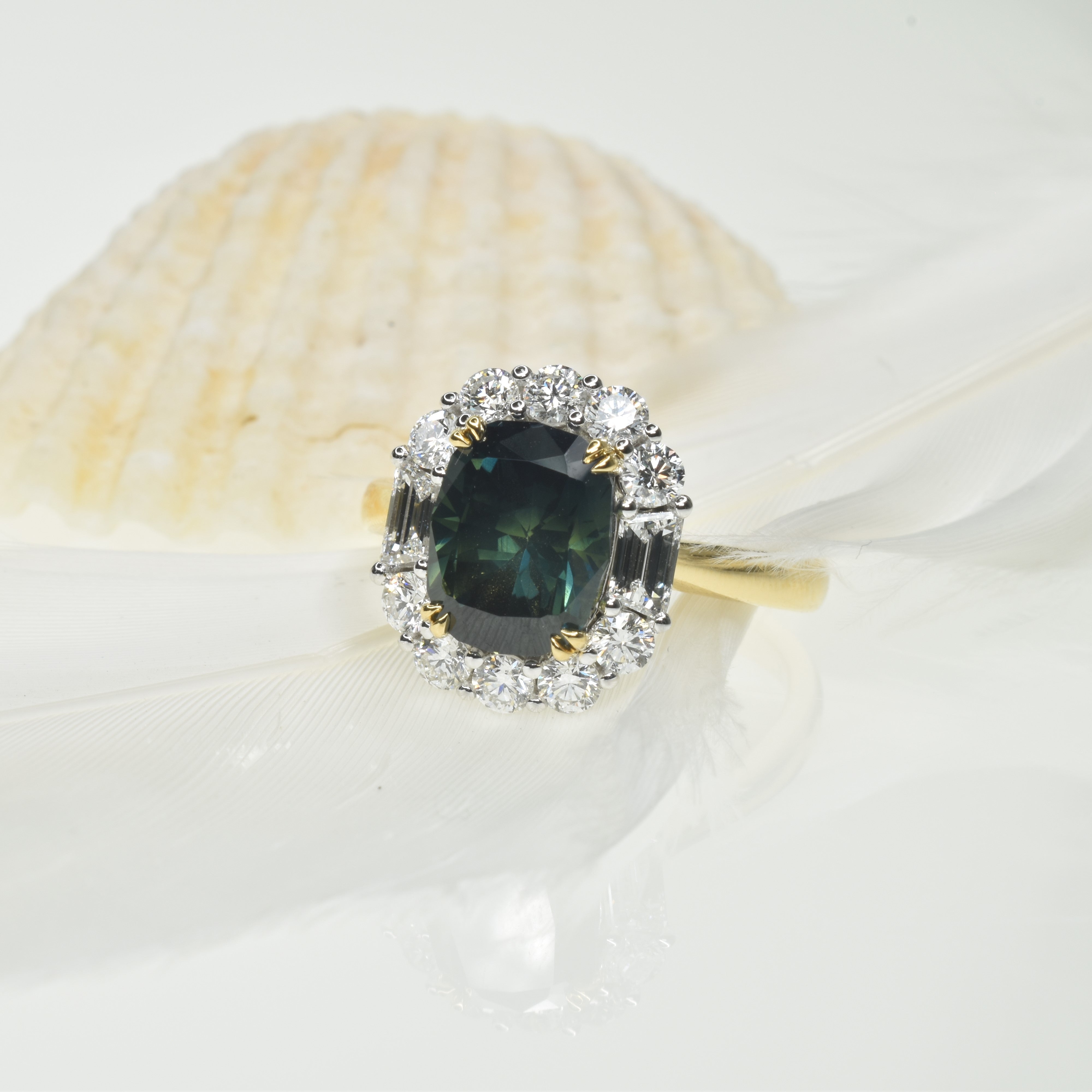 Parti Sapphire Halo Ring with Diamonds