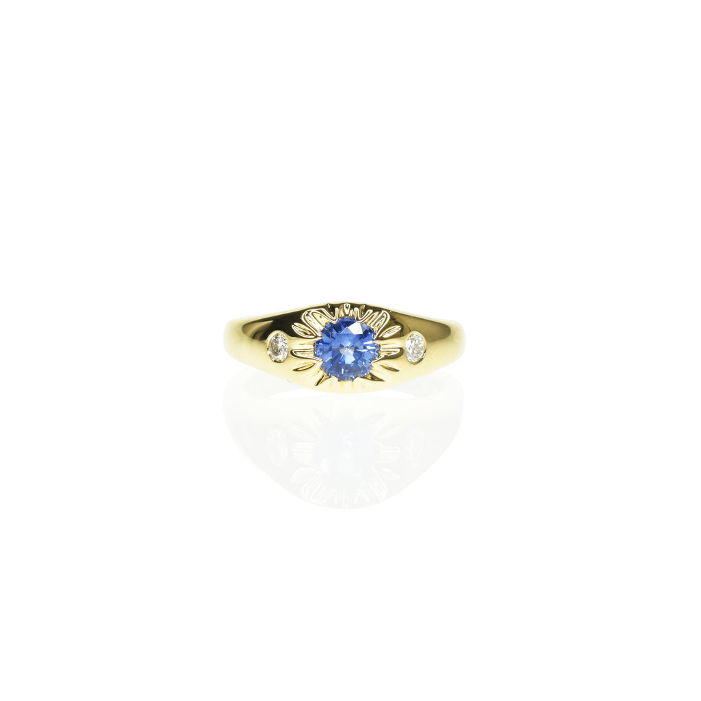 Sapphire Sunburst Ring with Diamonds