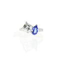 Moi Et Toi Ring with Asscher Cut Diamond and Tanzanite