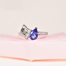 Moi Et Toi Ring with Asscher Cut Diamond and Tanzanite