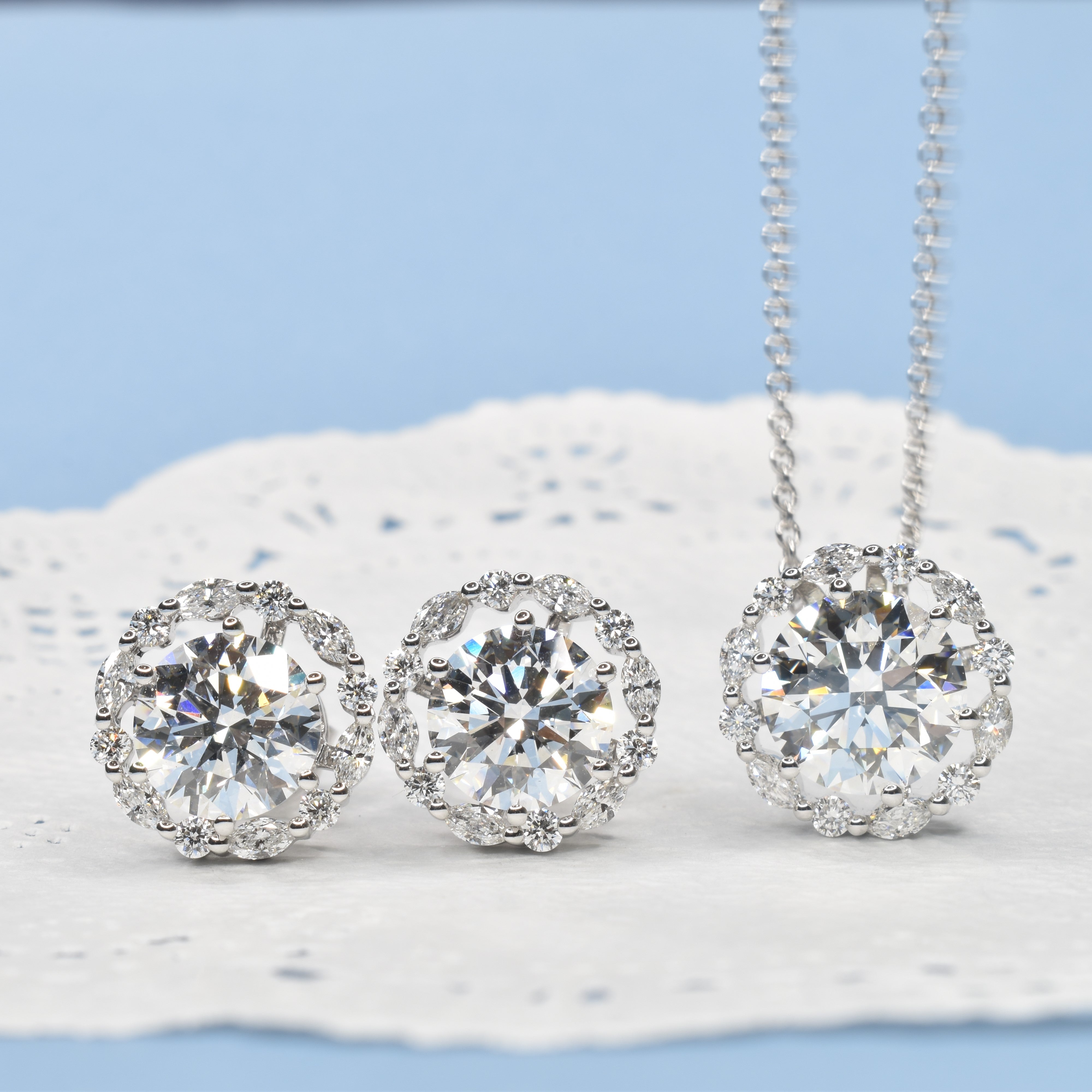 3ct Round Lab Grown Diamond Earrings with Halo