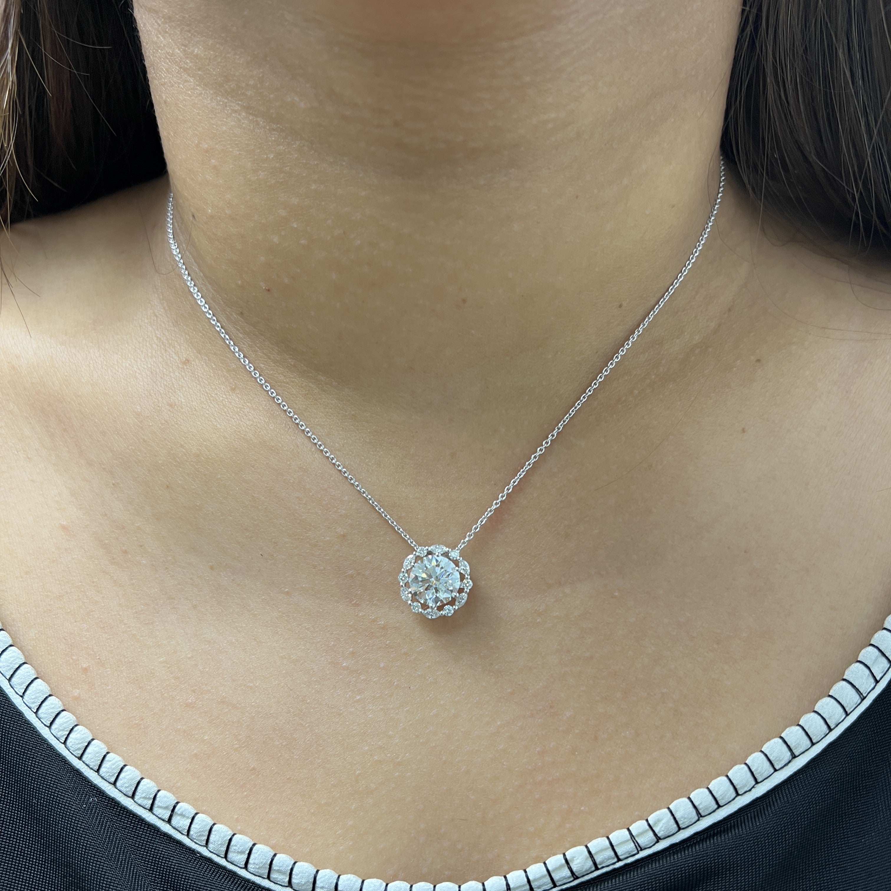 Diamond Necklace with Lab Grown 2ct Round Diamond and Unique Halo