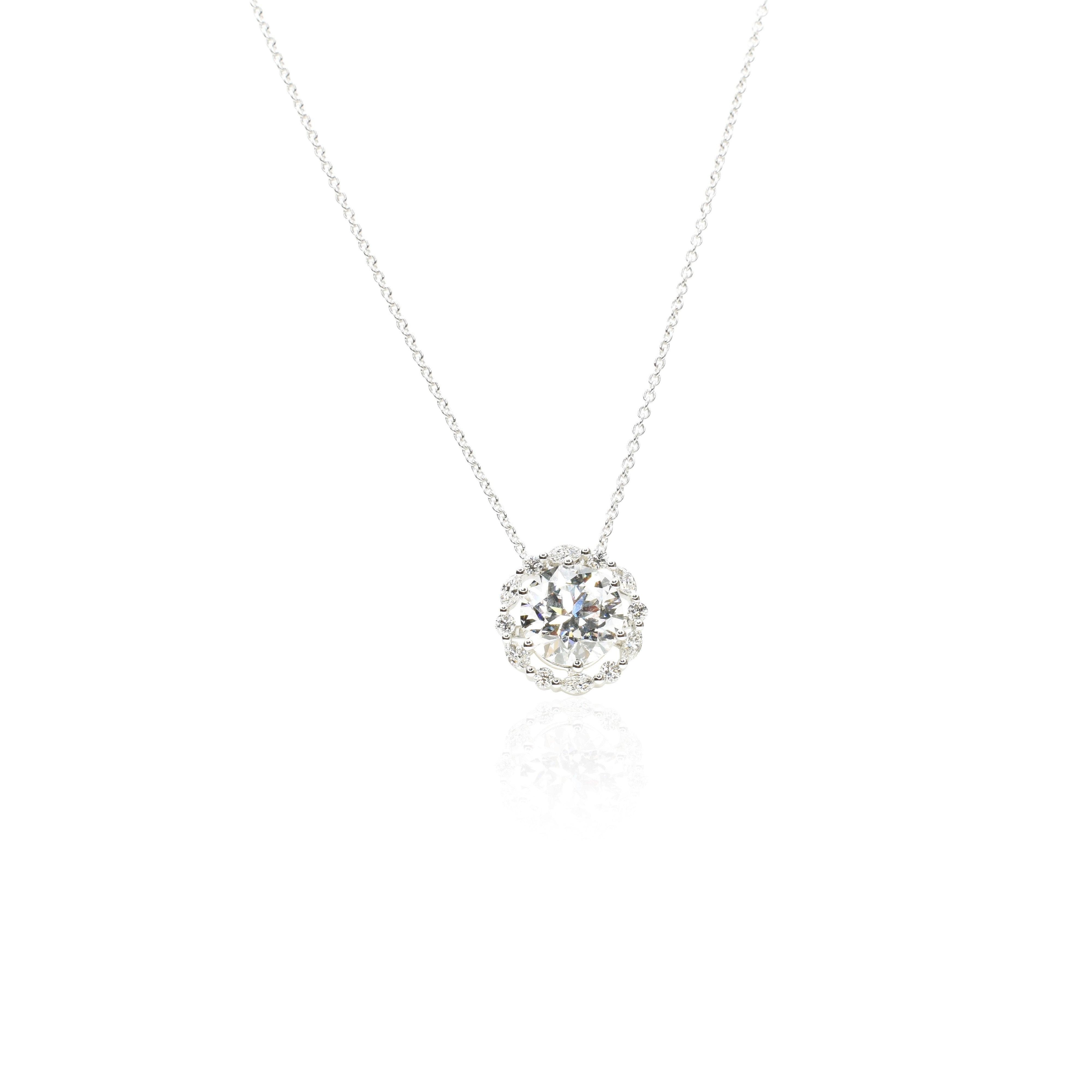Diamond Necklace with Lab Grown 2ct Round Diamond and Unique Halo