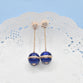 Dangling Blue Enamel and Gold Earrings