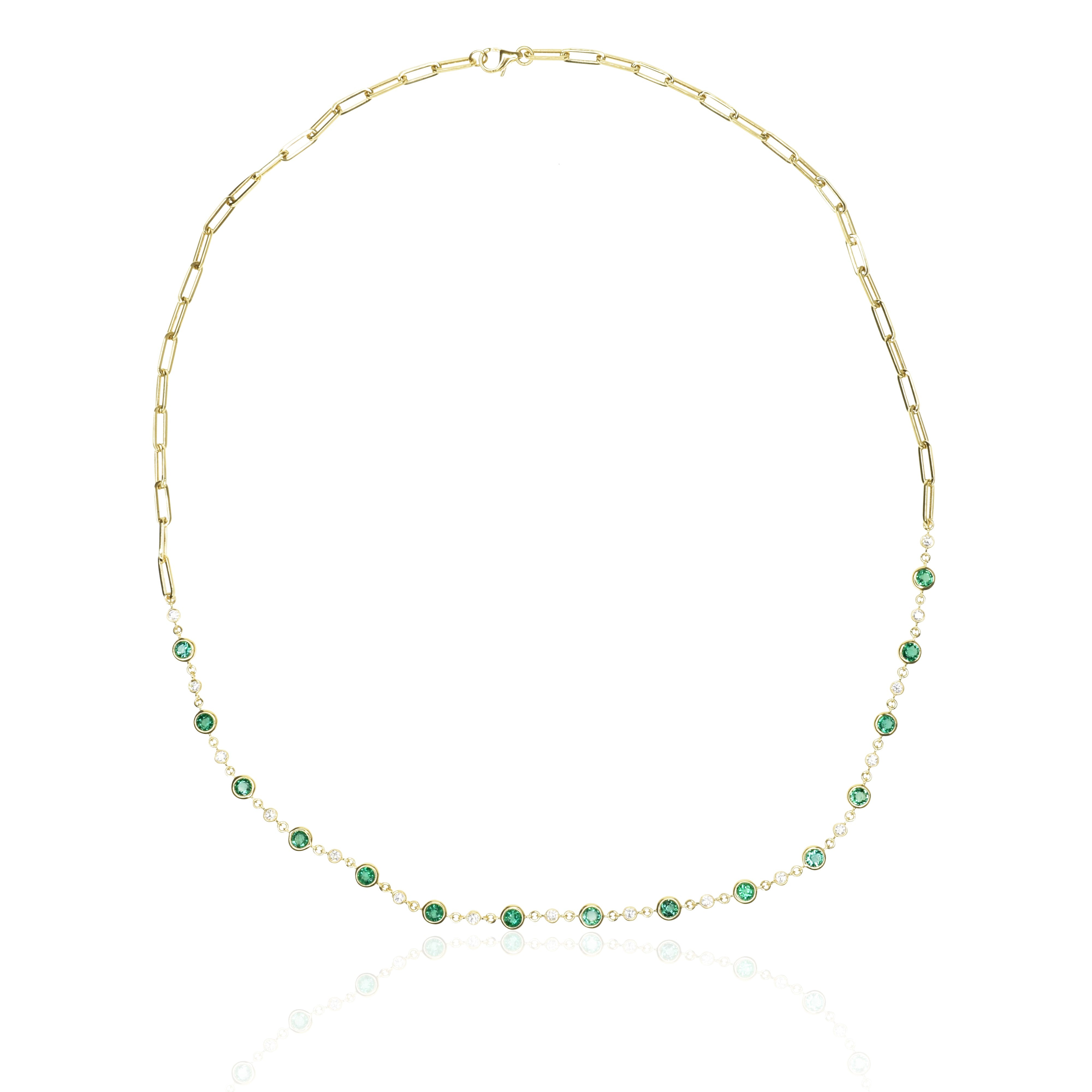 Emerald and diamond half and half chain