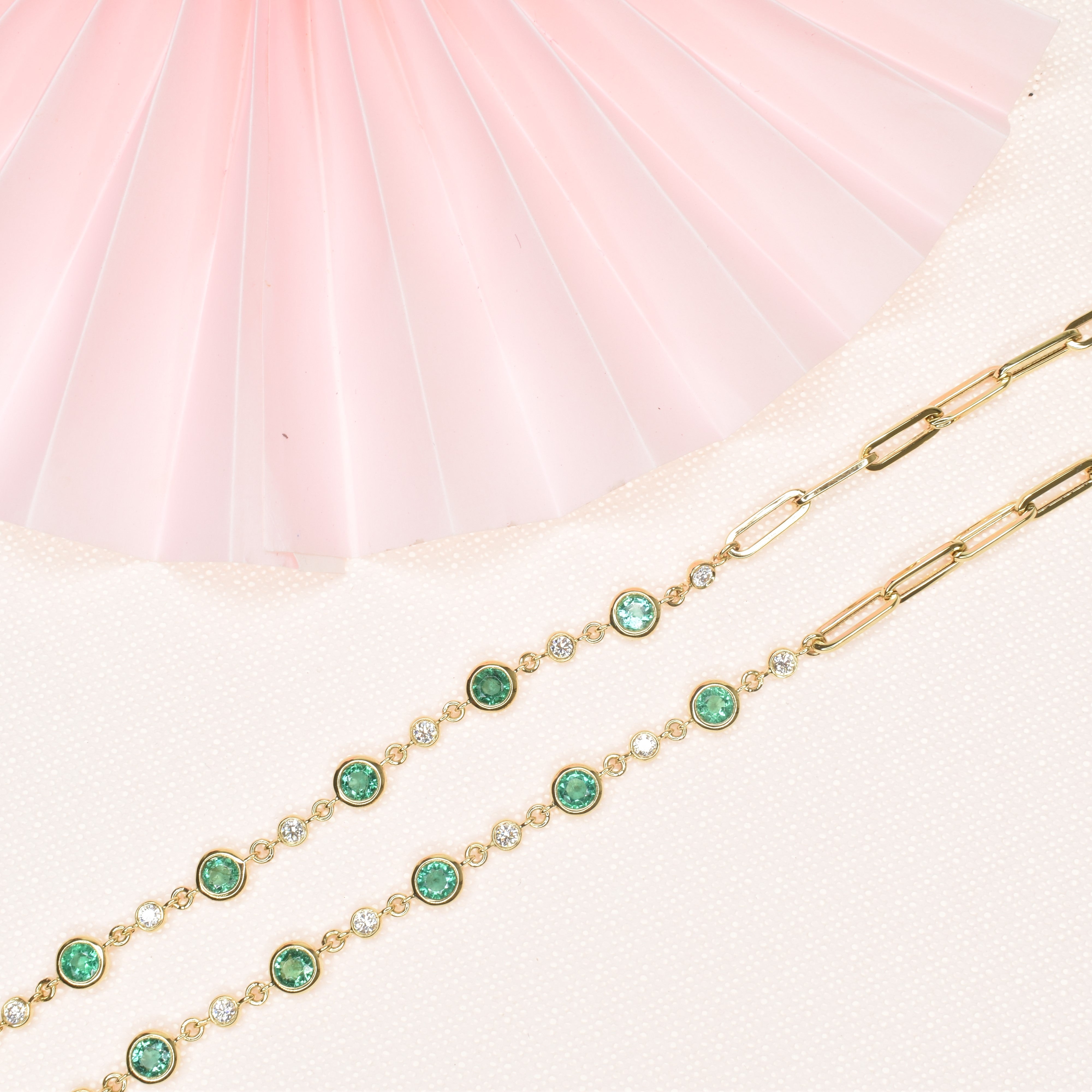 Emerald and diamond half and half chain