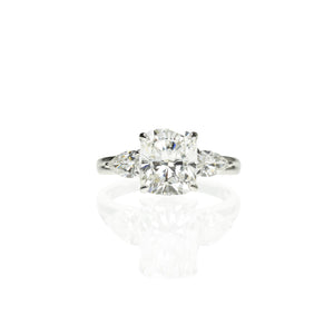 Cushion Engagement Ring with Pear Shaped Shoulder Diamonds