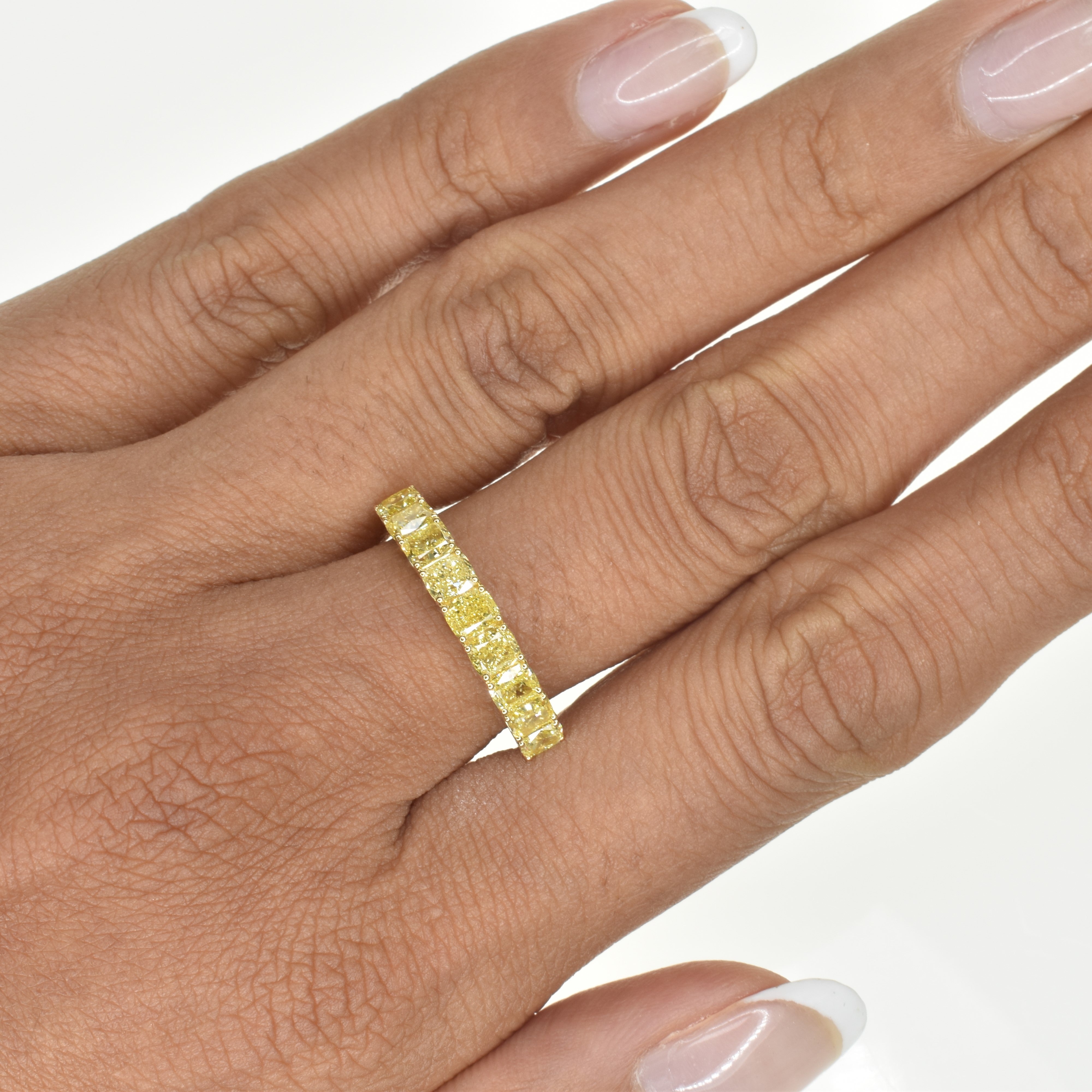 Yellow Diamond Cushion Half Eternity Band
