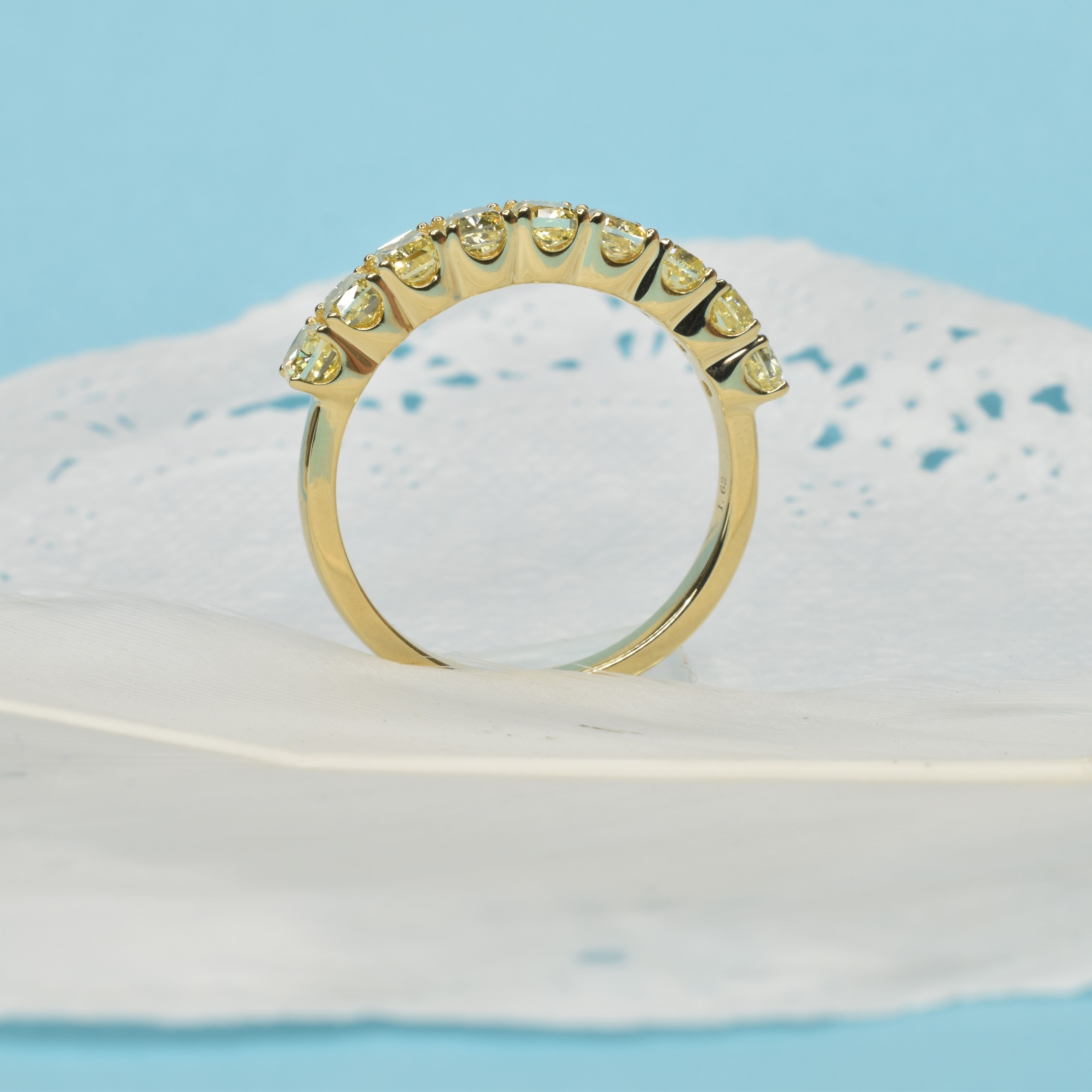 Yellow Diamond Cushion Half Eternity Band