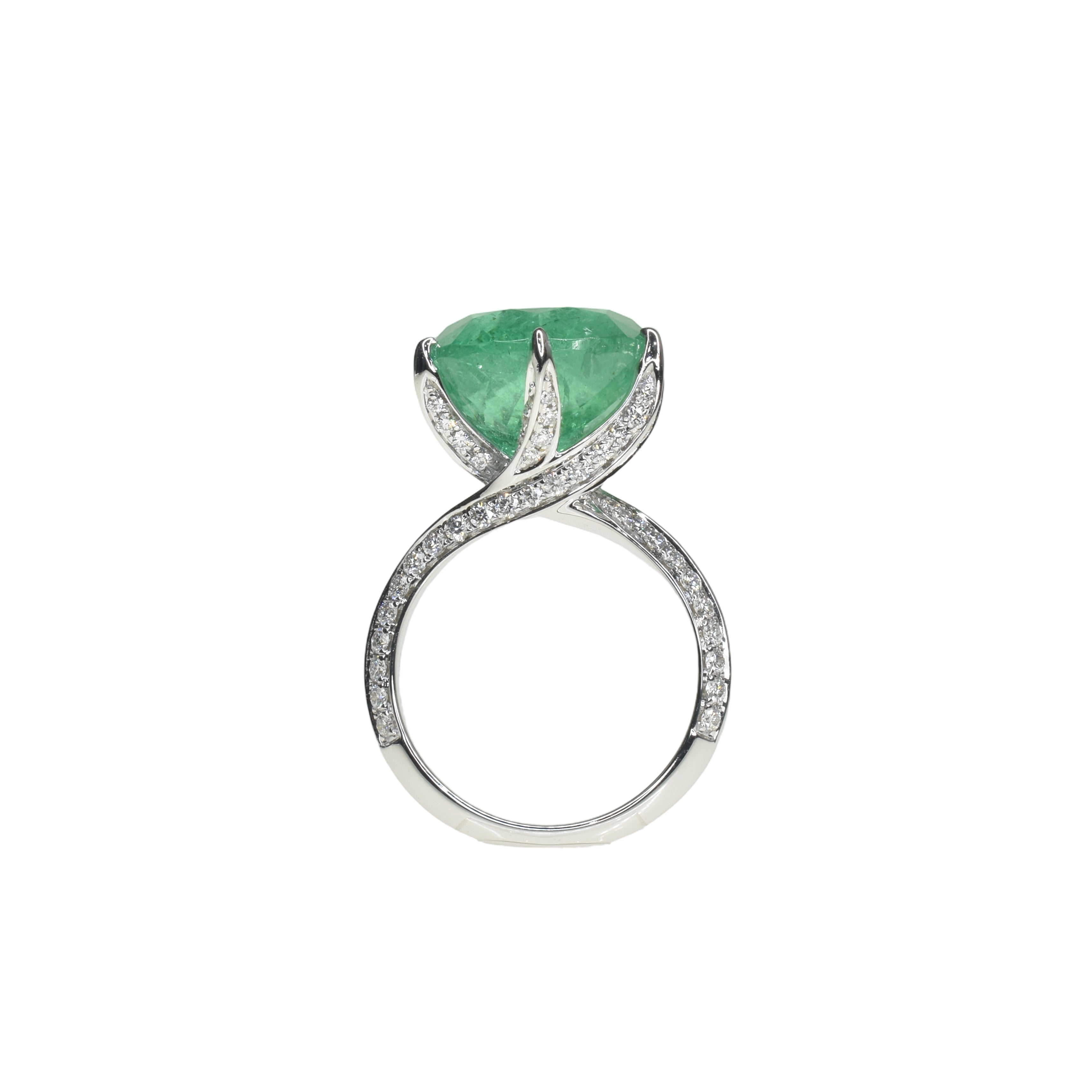 Unique Emerald Ring with Pave Setting