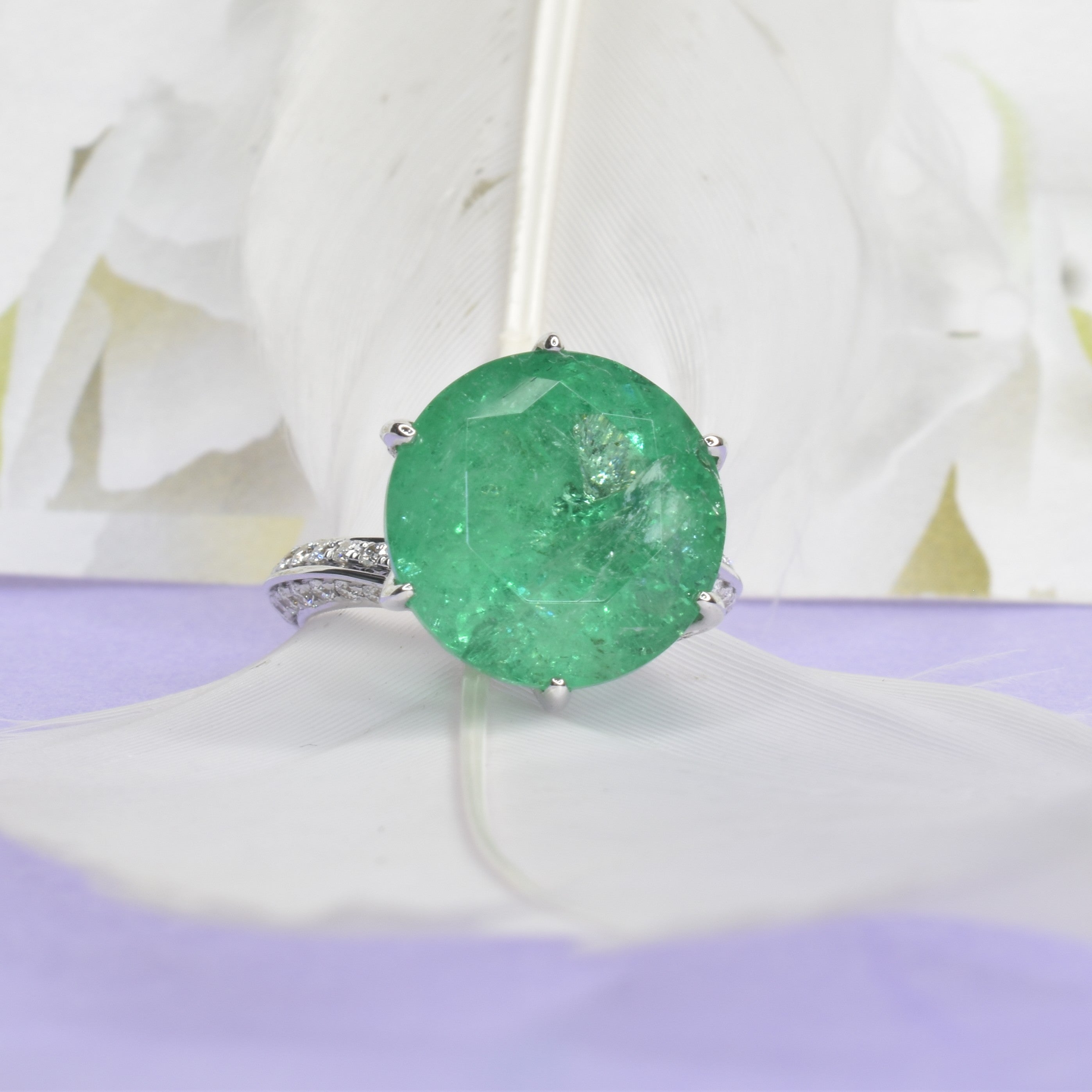 Unique Emerald Ring with Pave Setting
