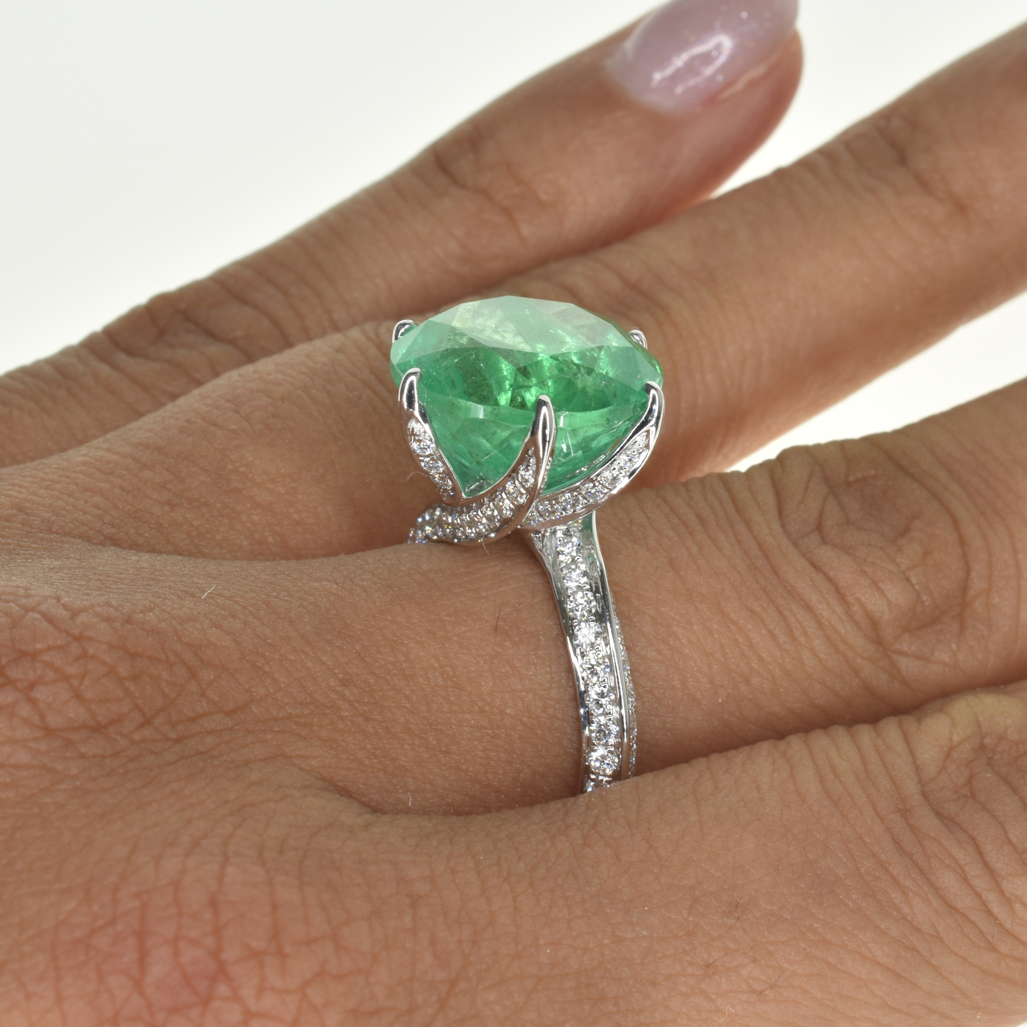 Unique Emerald Ring with Pave Setting