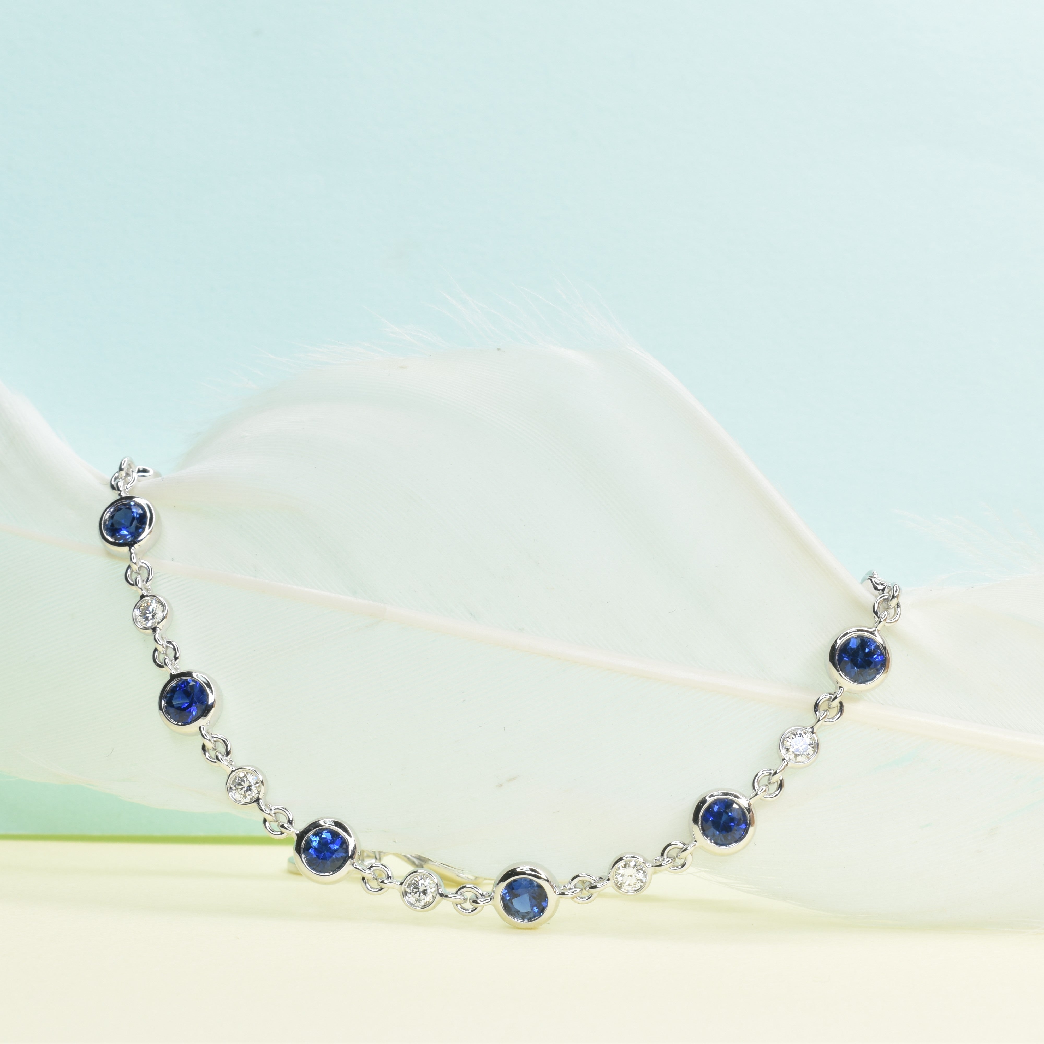 Blue Sapphire and Diamond Half and Half Bracelet