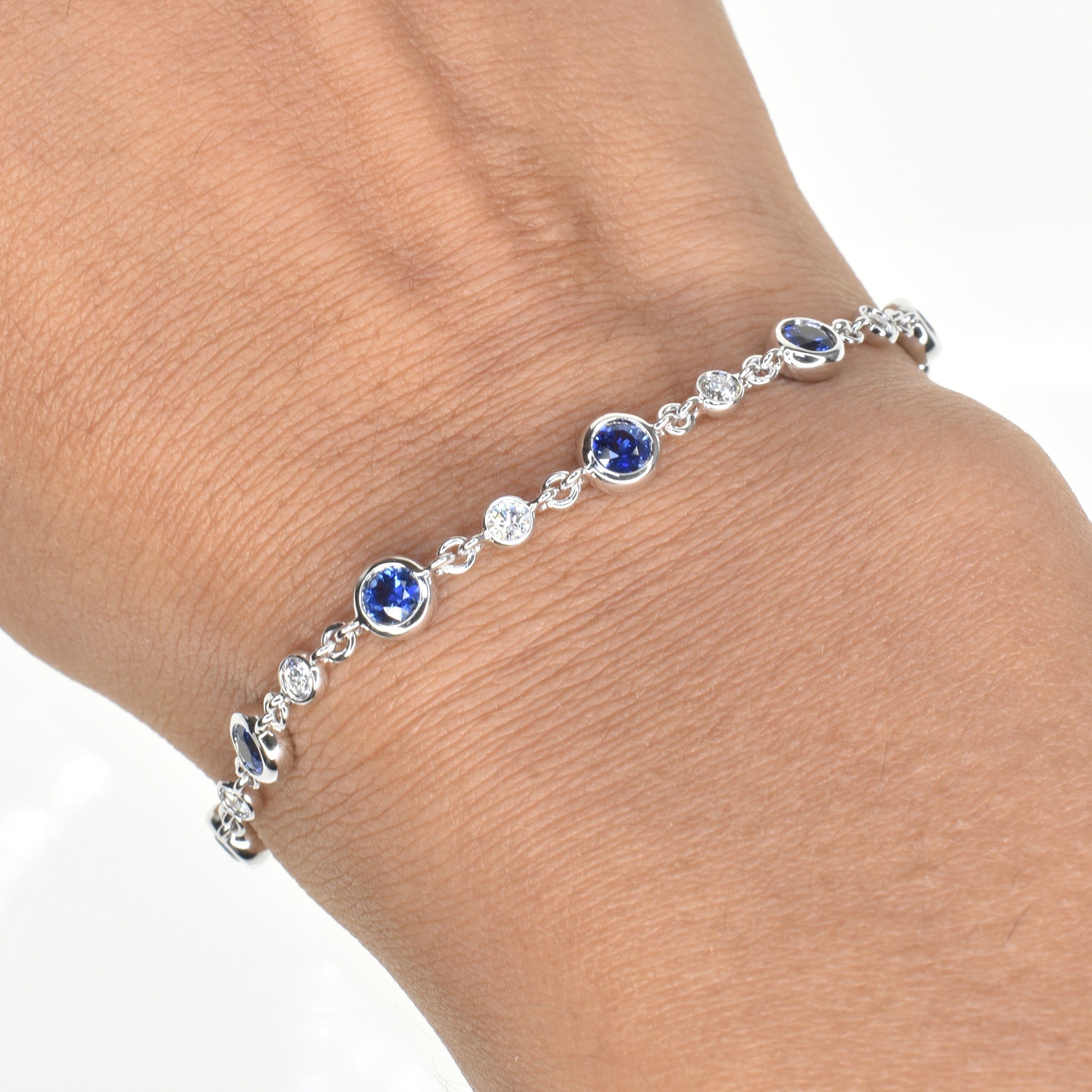 Blue Sapphire and Diamond Half and Half Bracelet