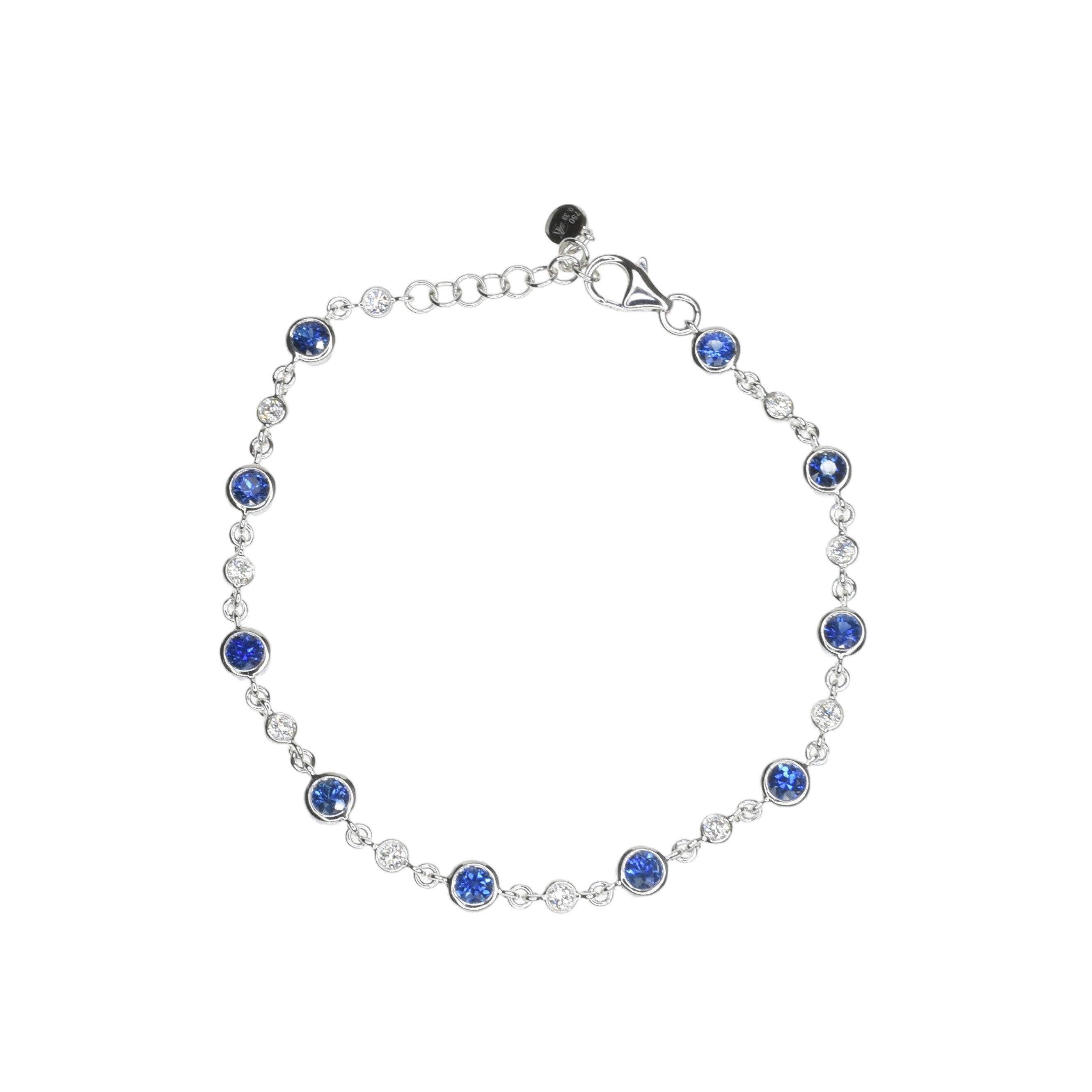Blue Sapphire and Diamond Half and Half Bracelet