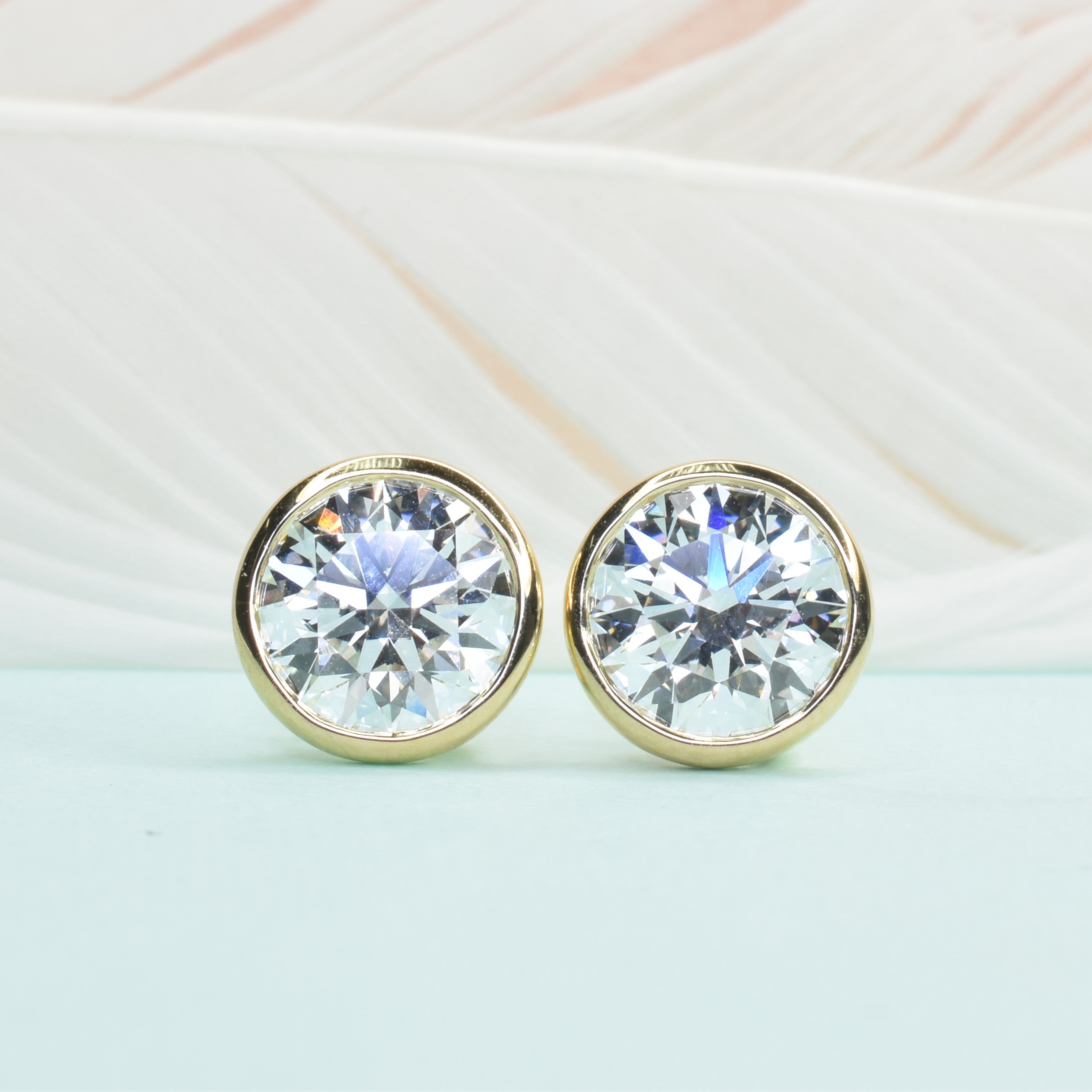 4ct Lab Grown Bezel Set Round Diamond Earrings
