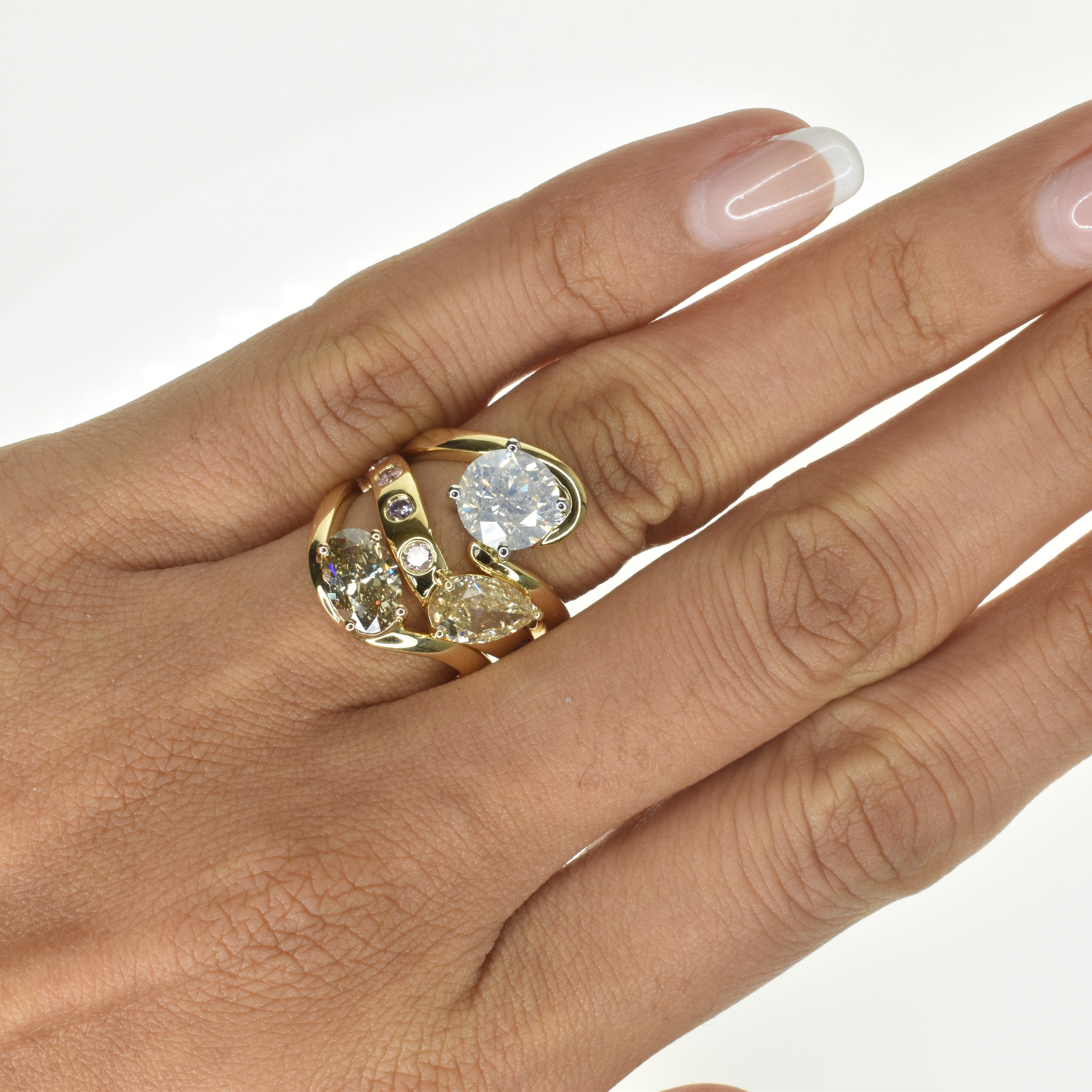 3 Stone Wave Ring