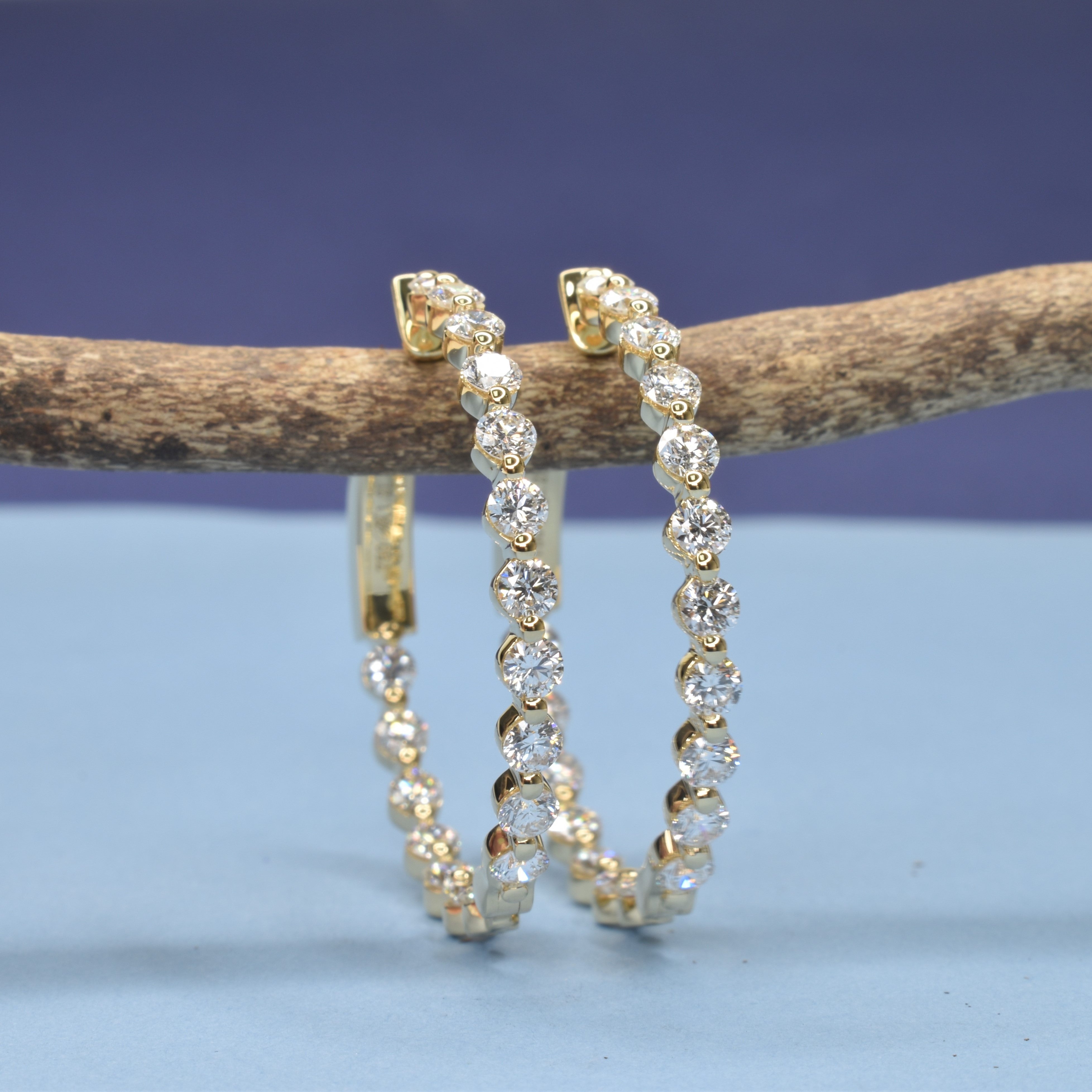 Shared Prong Round Hoops with 2.5mm Diamonds